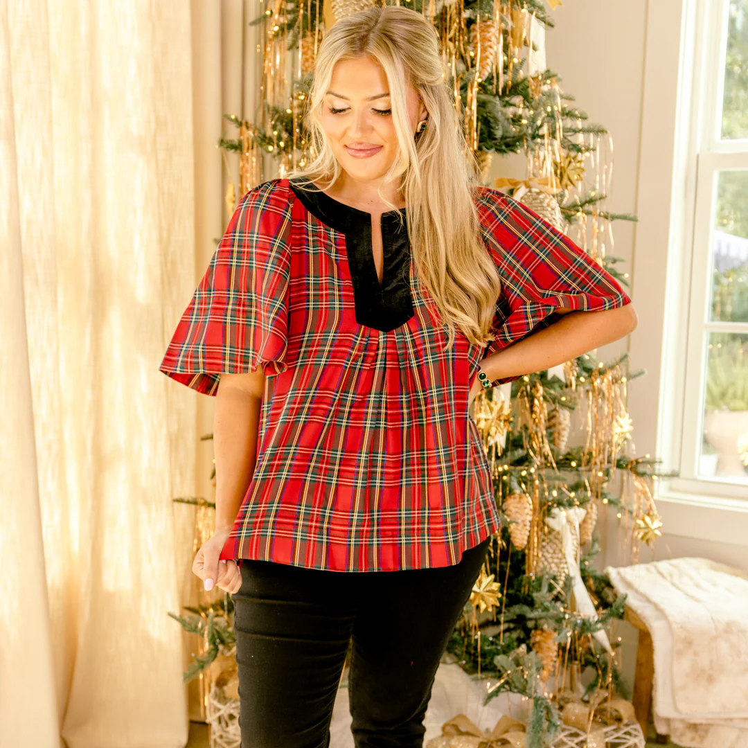 Nautical Breeze Top, Red Plaid - Giverhouse