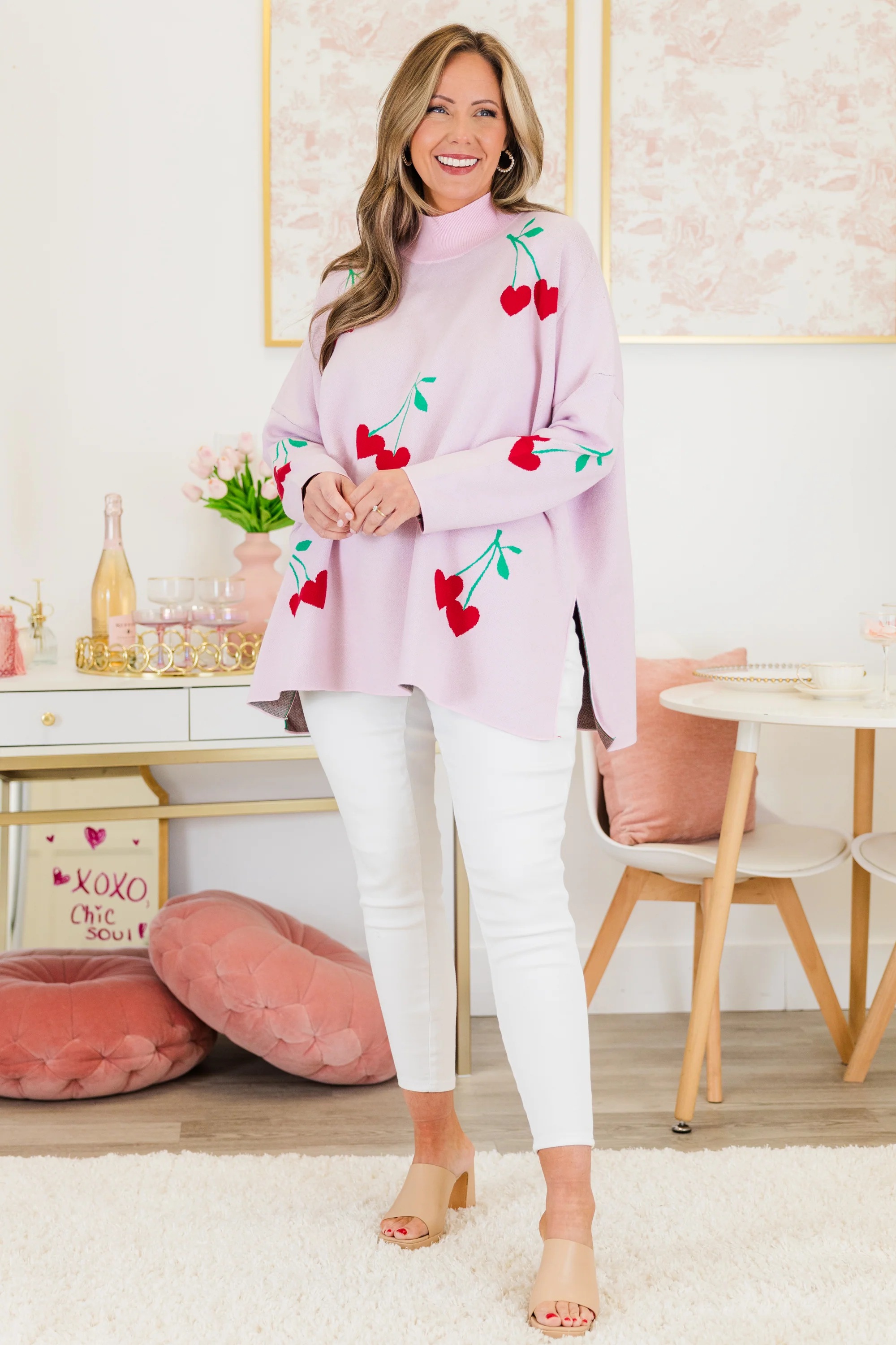 Cherry Sweet Sweater, Pink - Giverhouse