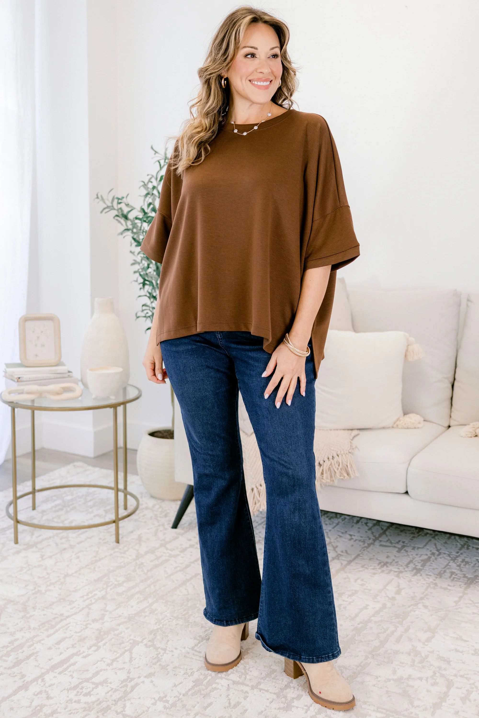 Comfortable Charm Top, Brown - Giverhouse