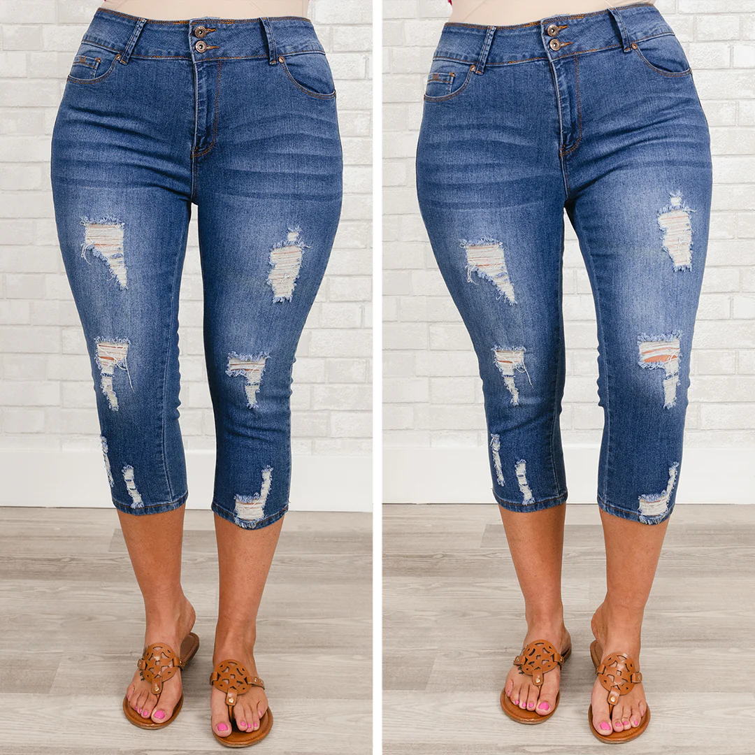 Been Here all Day Capris, Mid Blue - Giverhouse