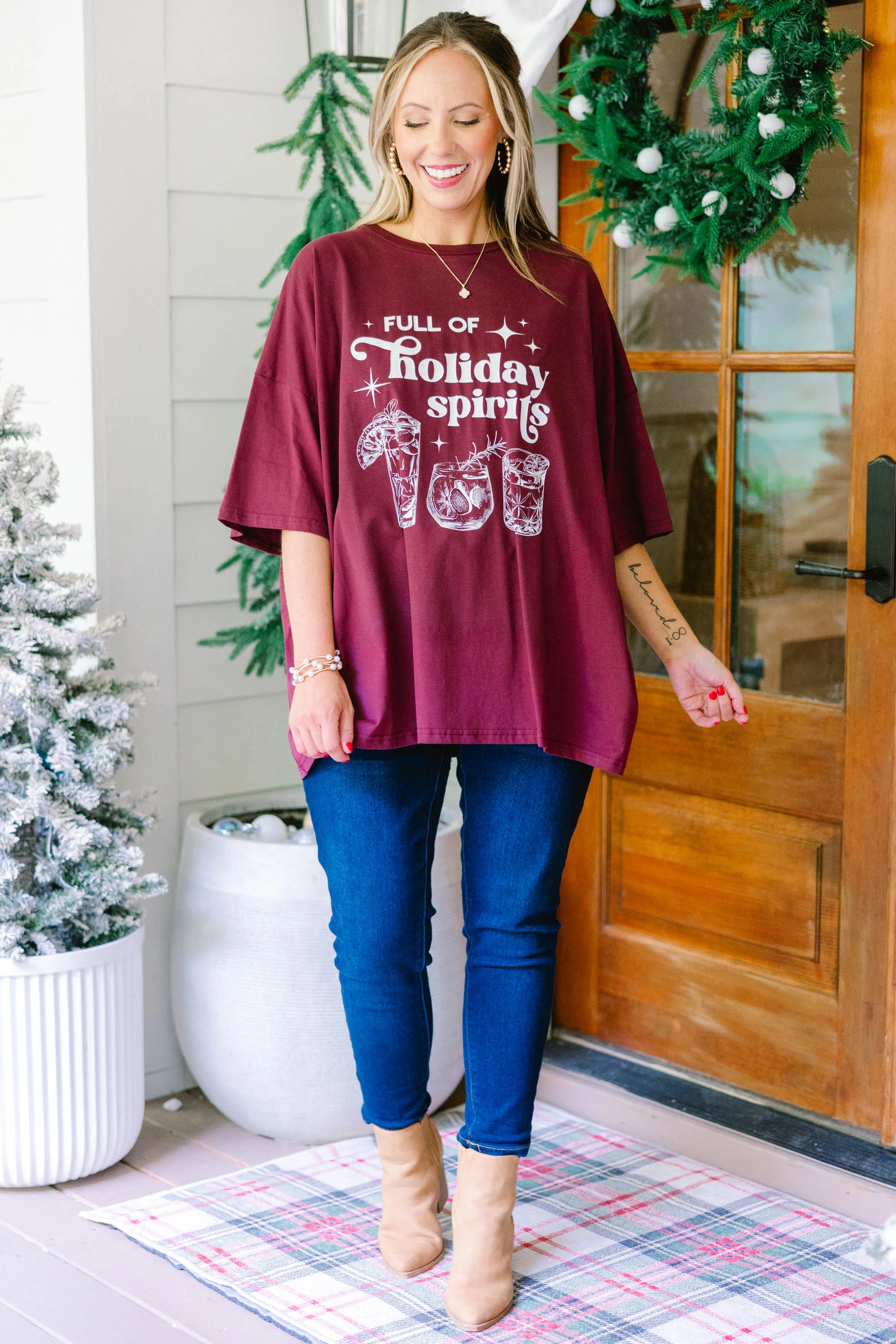 Full of Spirits Boyfriend Tee, Maroon - Giverhouse