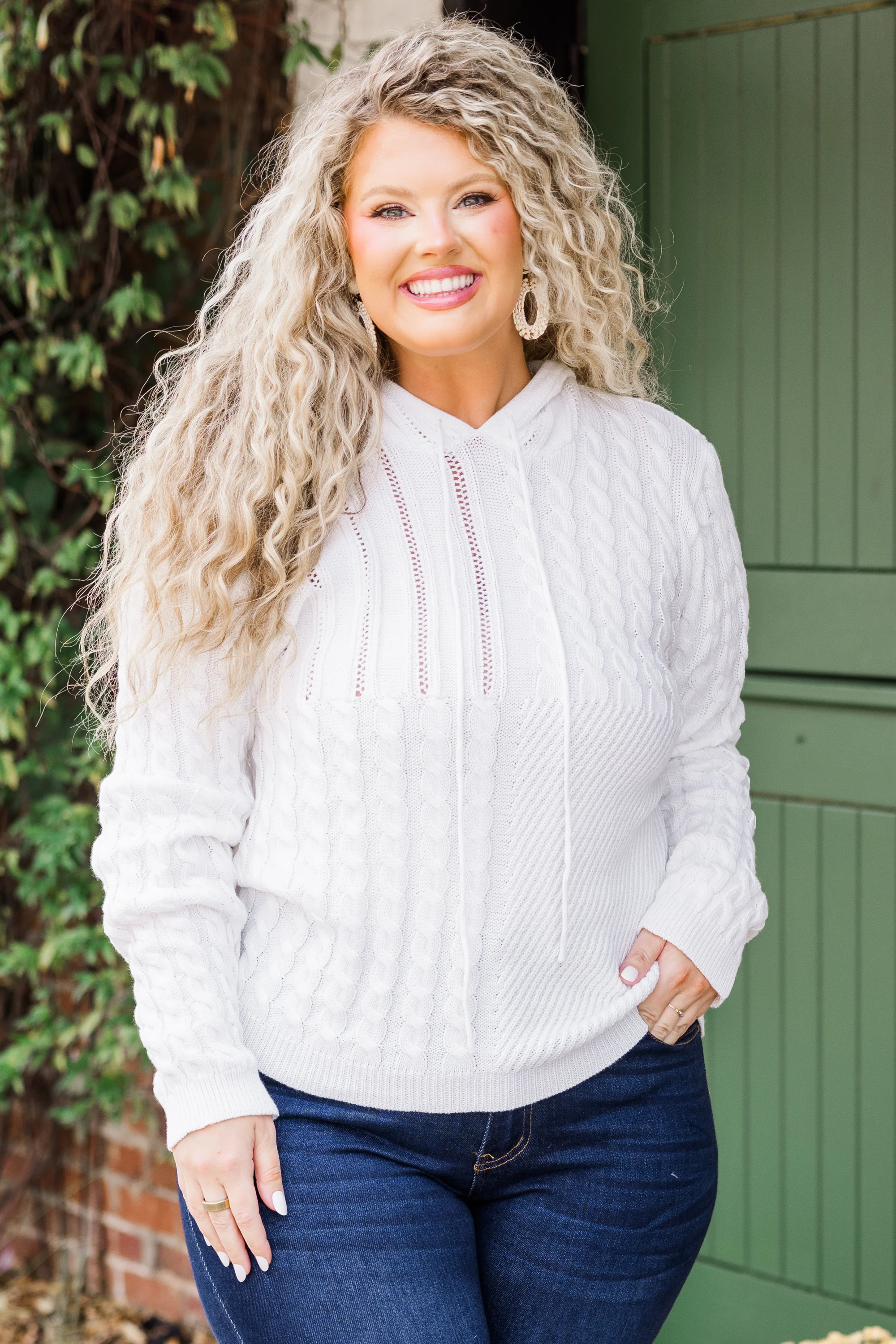 Knit Me Up Hoodie, White - Giverhouse