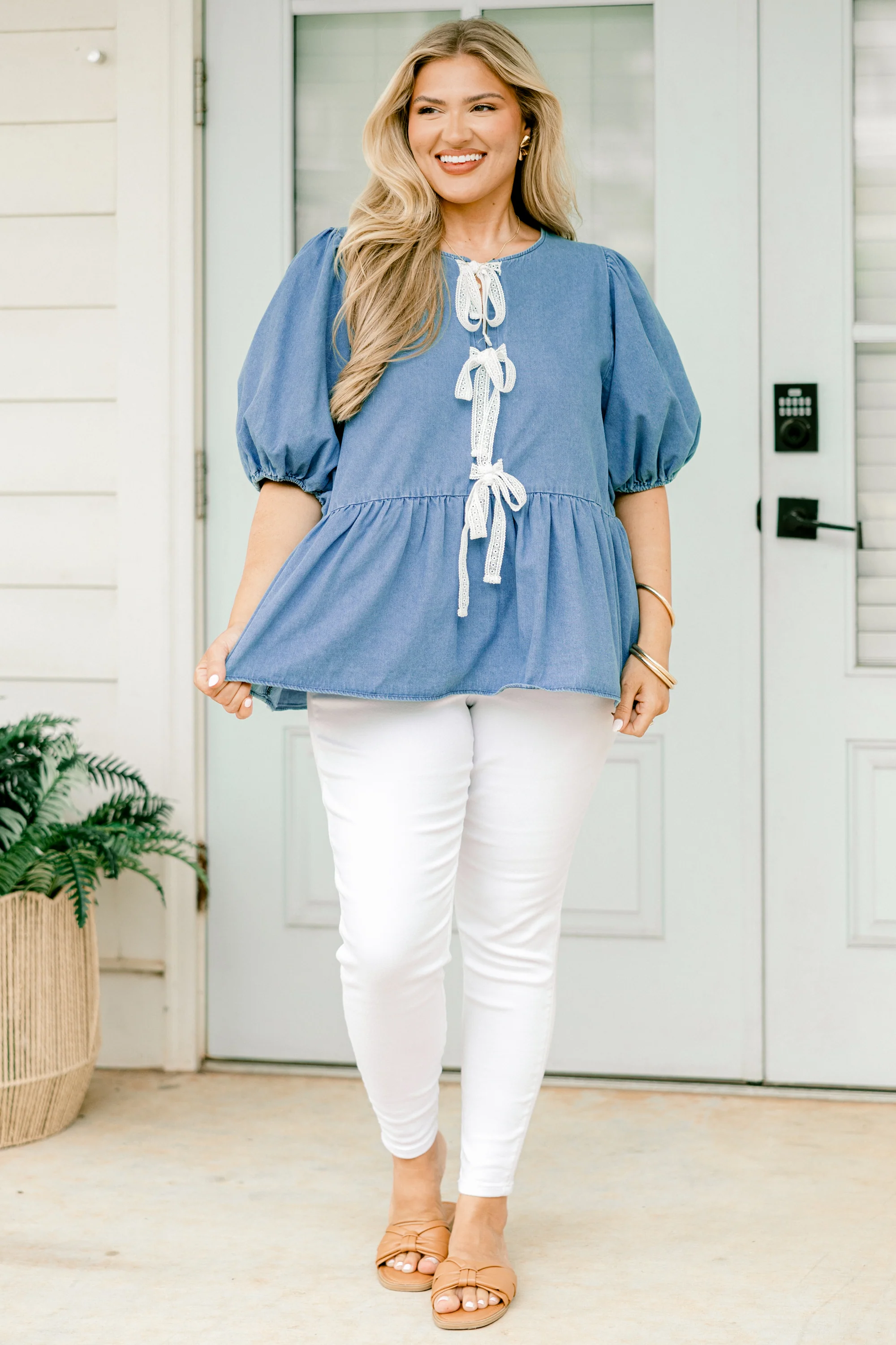 Take It Easy Now Top, Chambray - Giverhouse