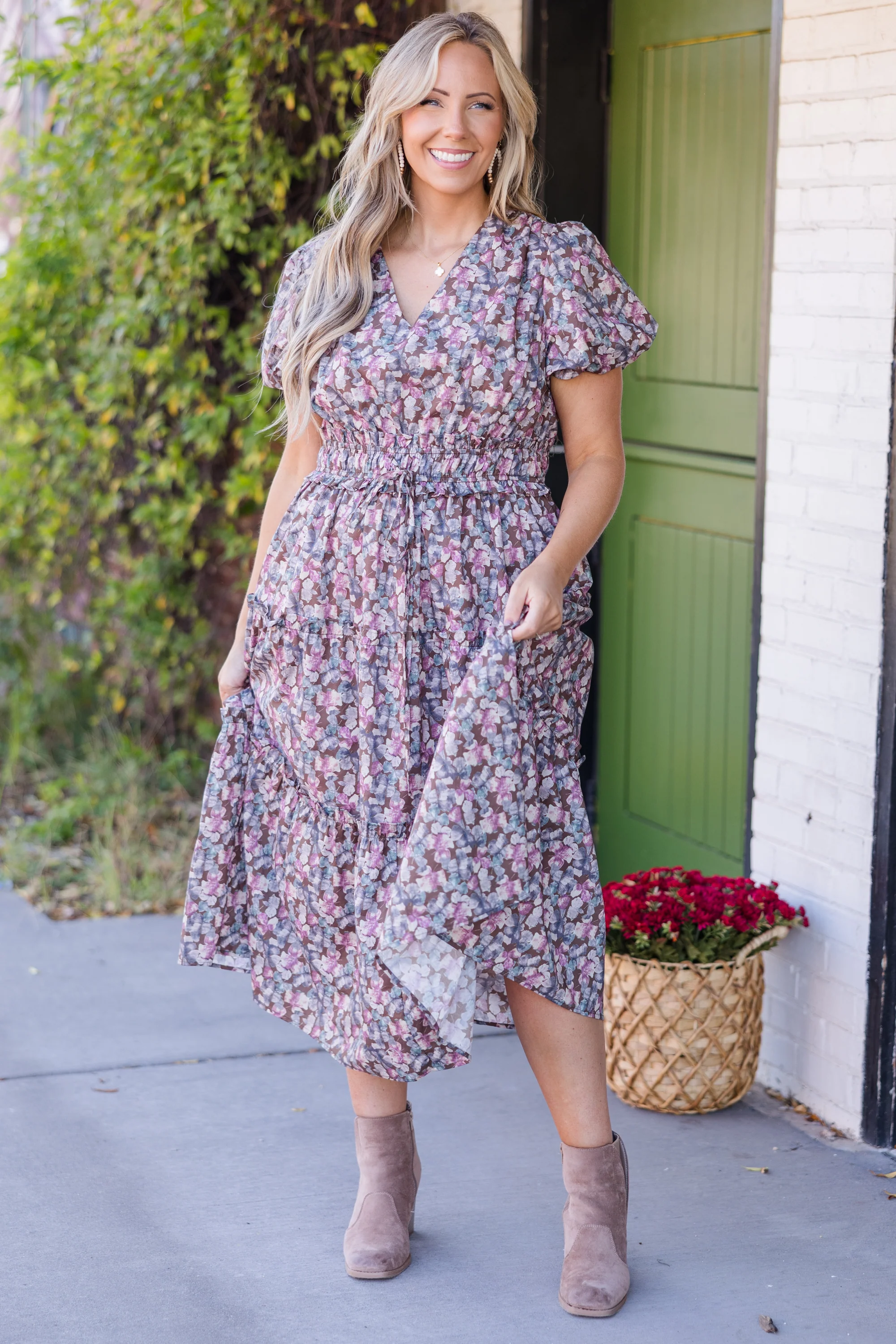 Muted Garden Midi Dress, Purple - Giverhouse