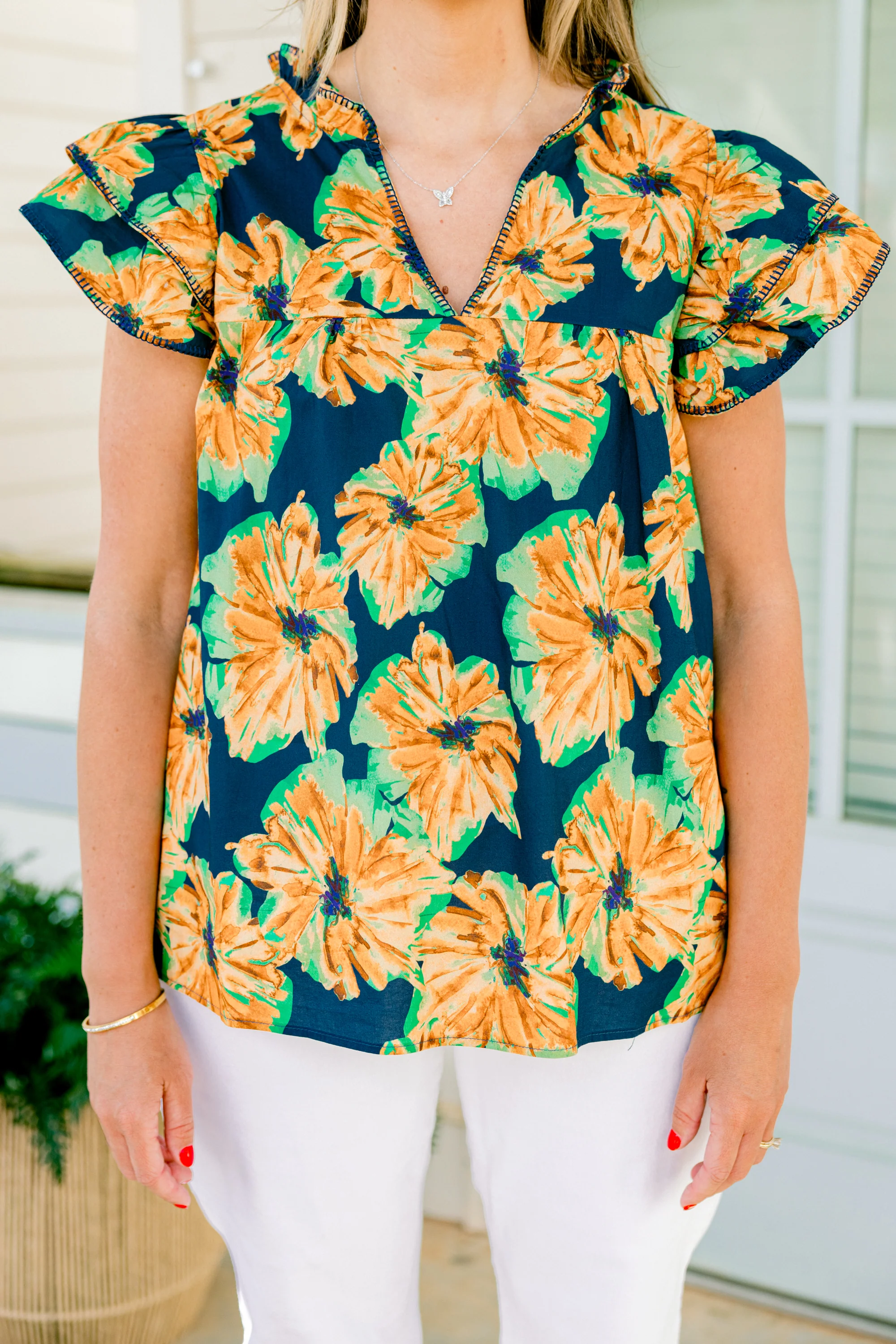 Let's Go On A Walk Top, Navy-Orange - Giverhouse