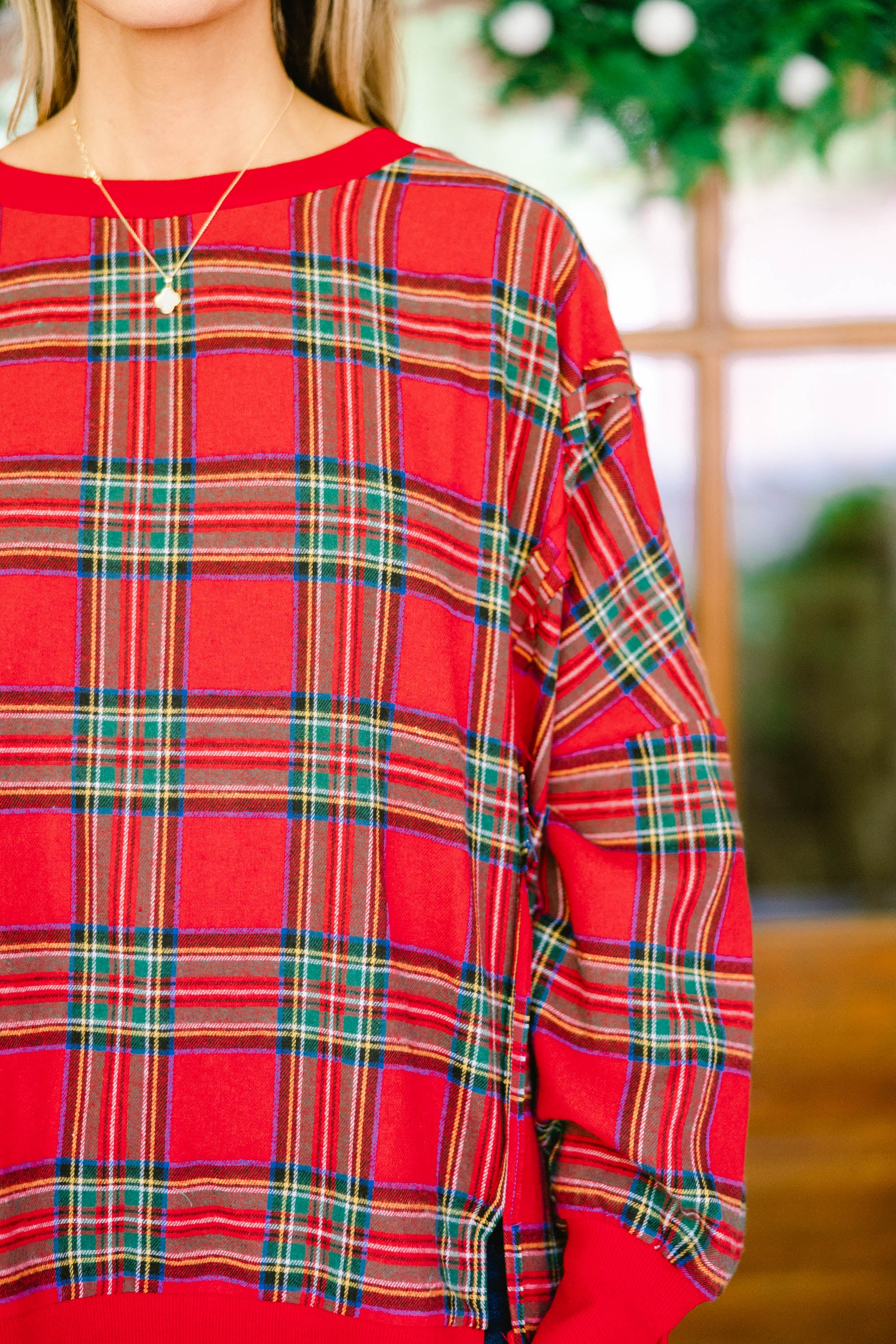 Sunset Glow Pullover, Red Plaid - Giverhouse