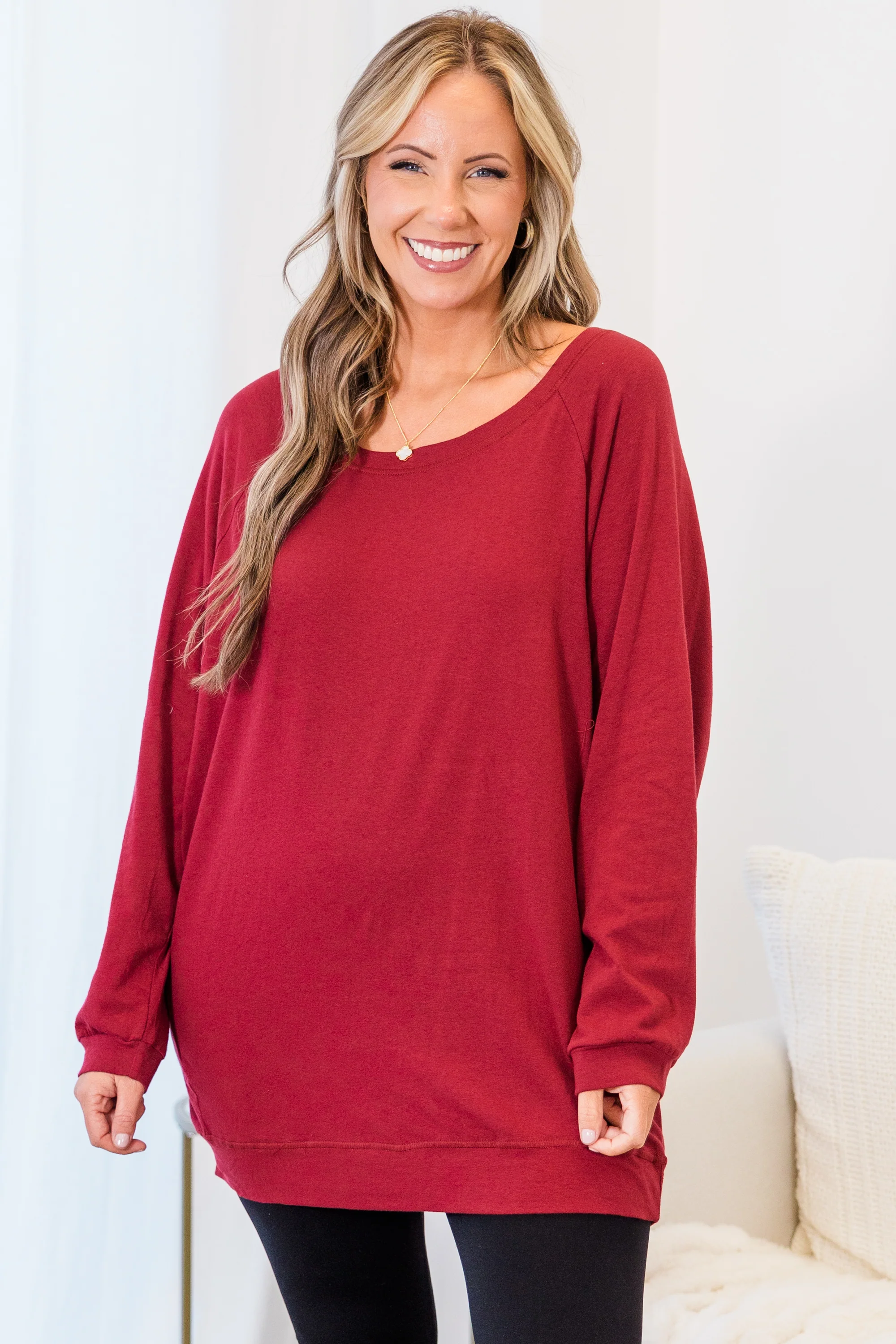 Slouchy Dolman Tunic Long Sleeve, Wine - Giverhouse