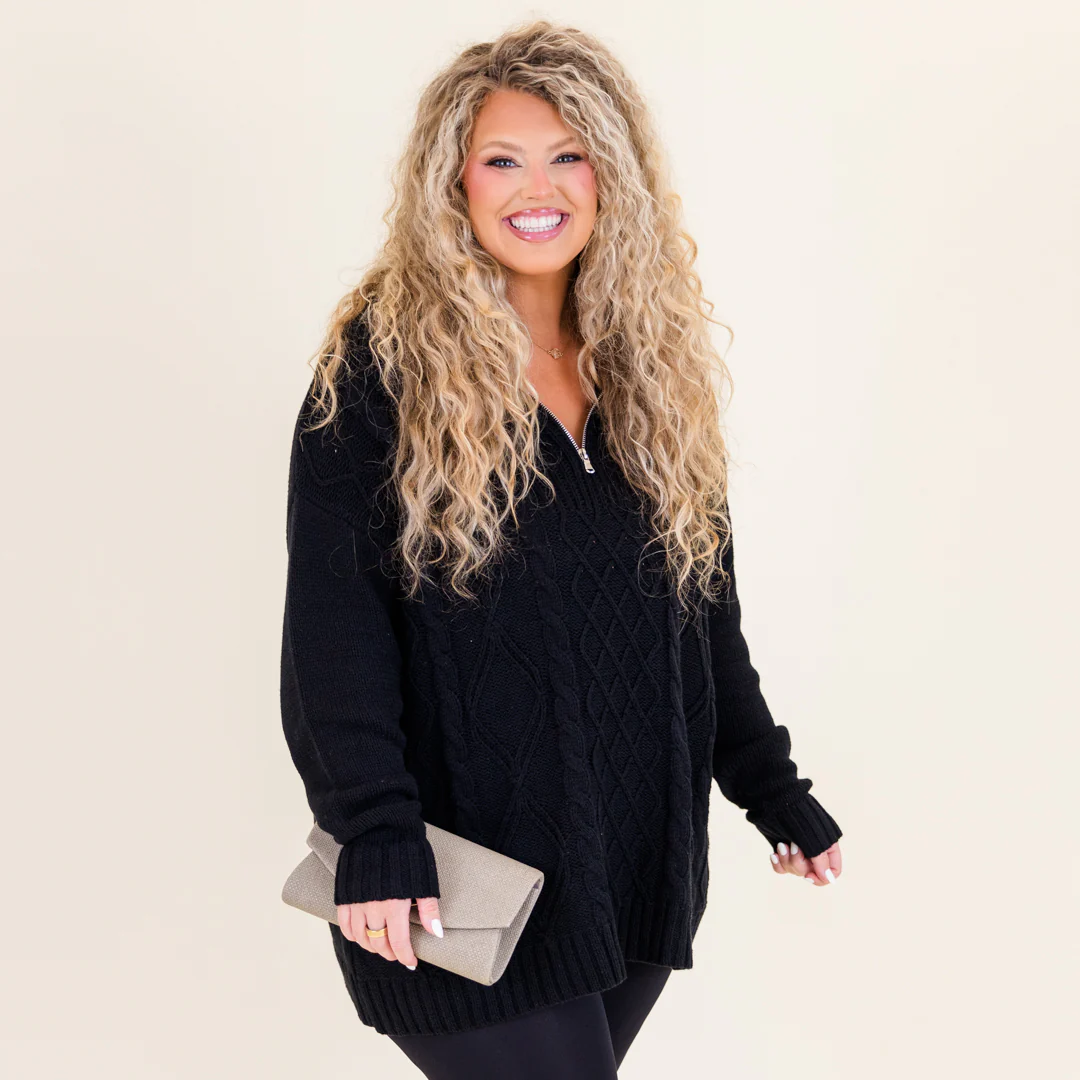 Cable Knit Classic Sweater, Black - Giverhouse