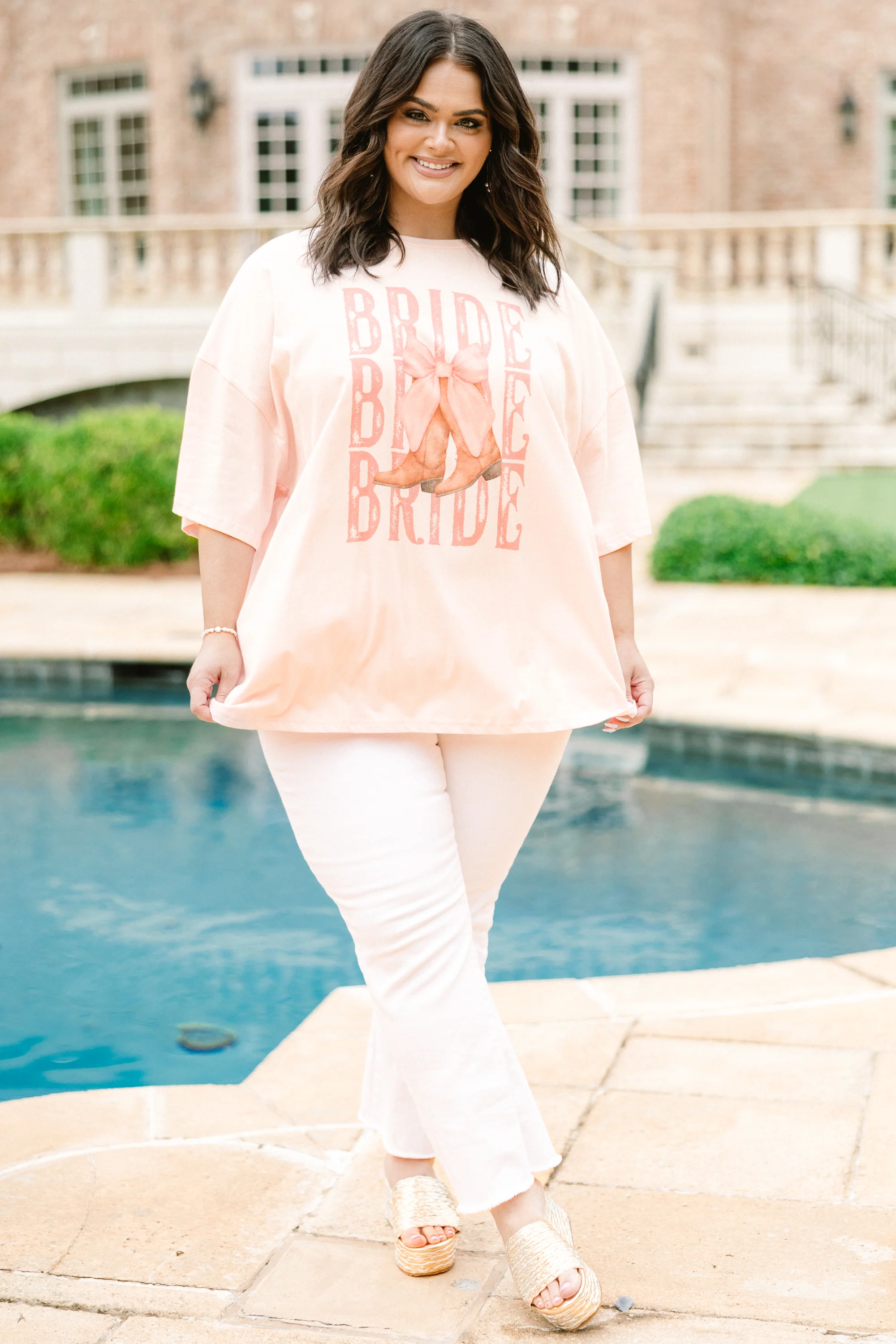 Bridal Boots Boyfriend Tee, Cream Pink - Giverhouse