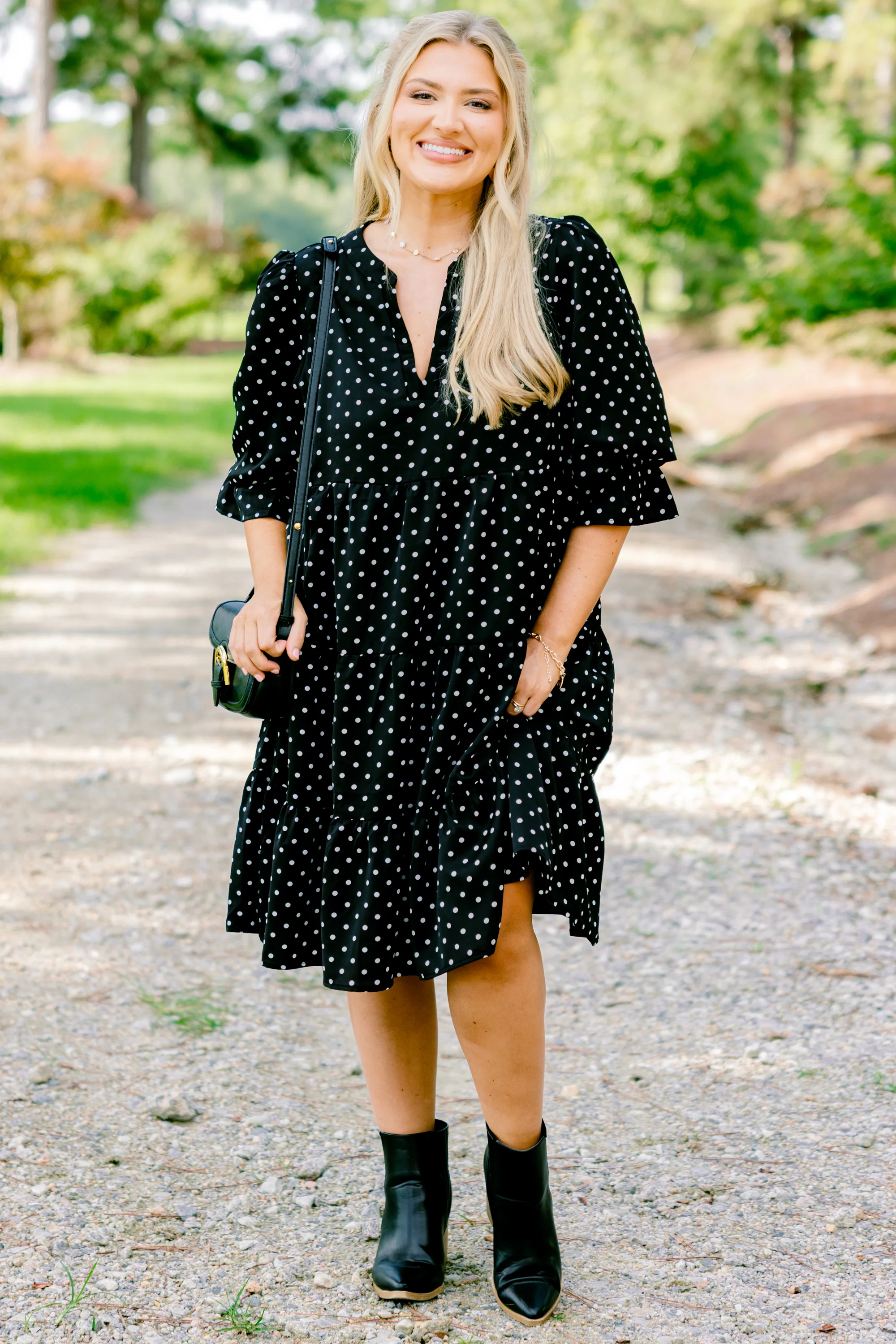 What You Know Dress, Black Polka Dot - Giverhouse
