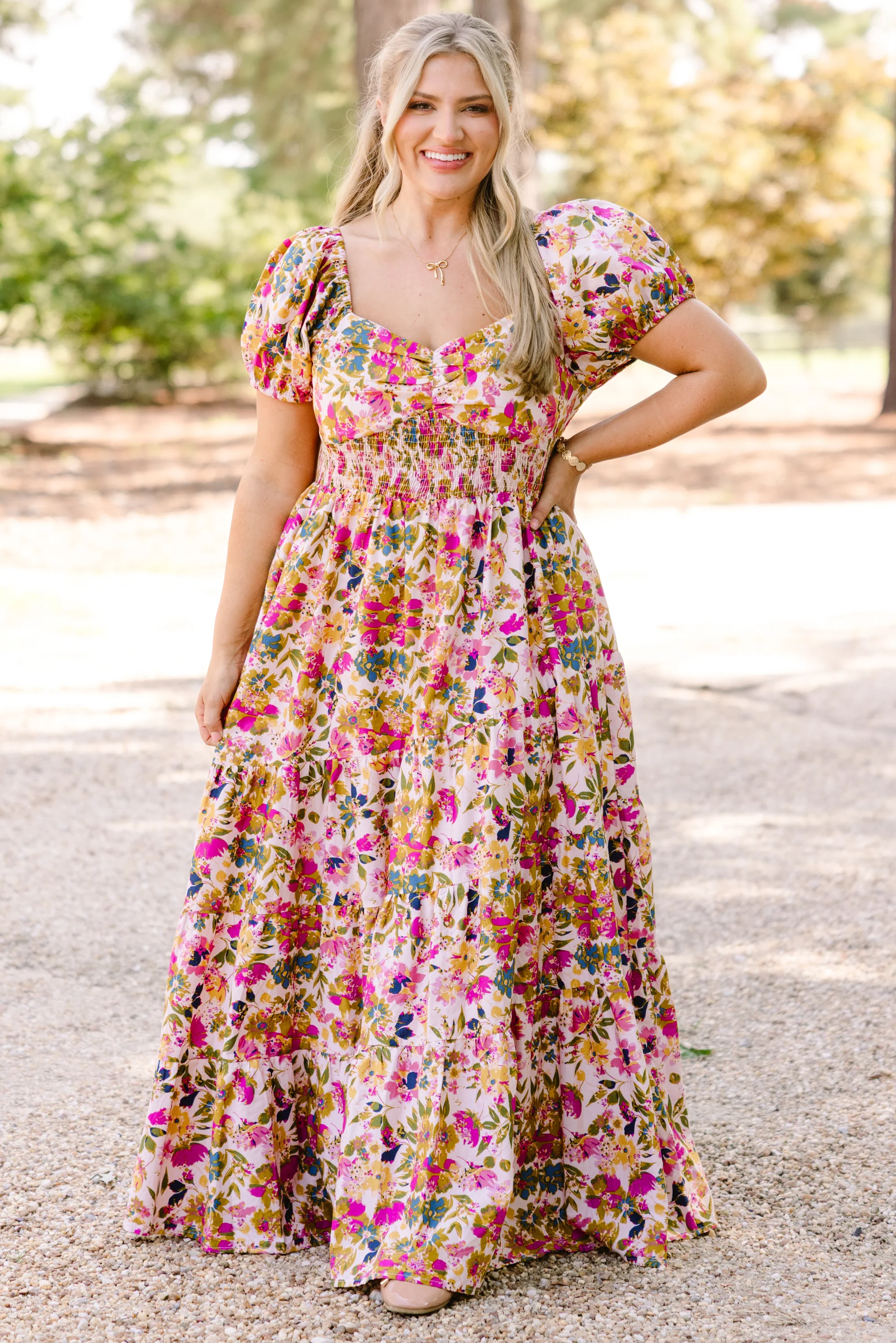 Brighter Perspective Dress, Tan Floral - Giverhouse