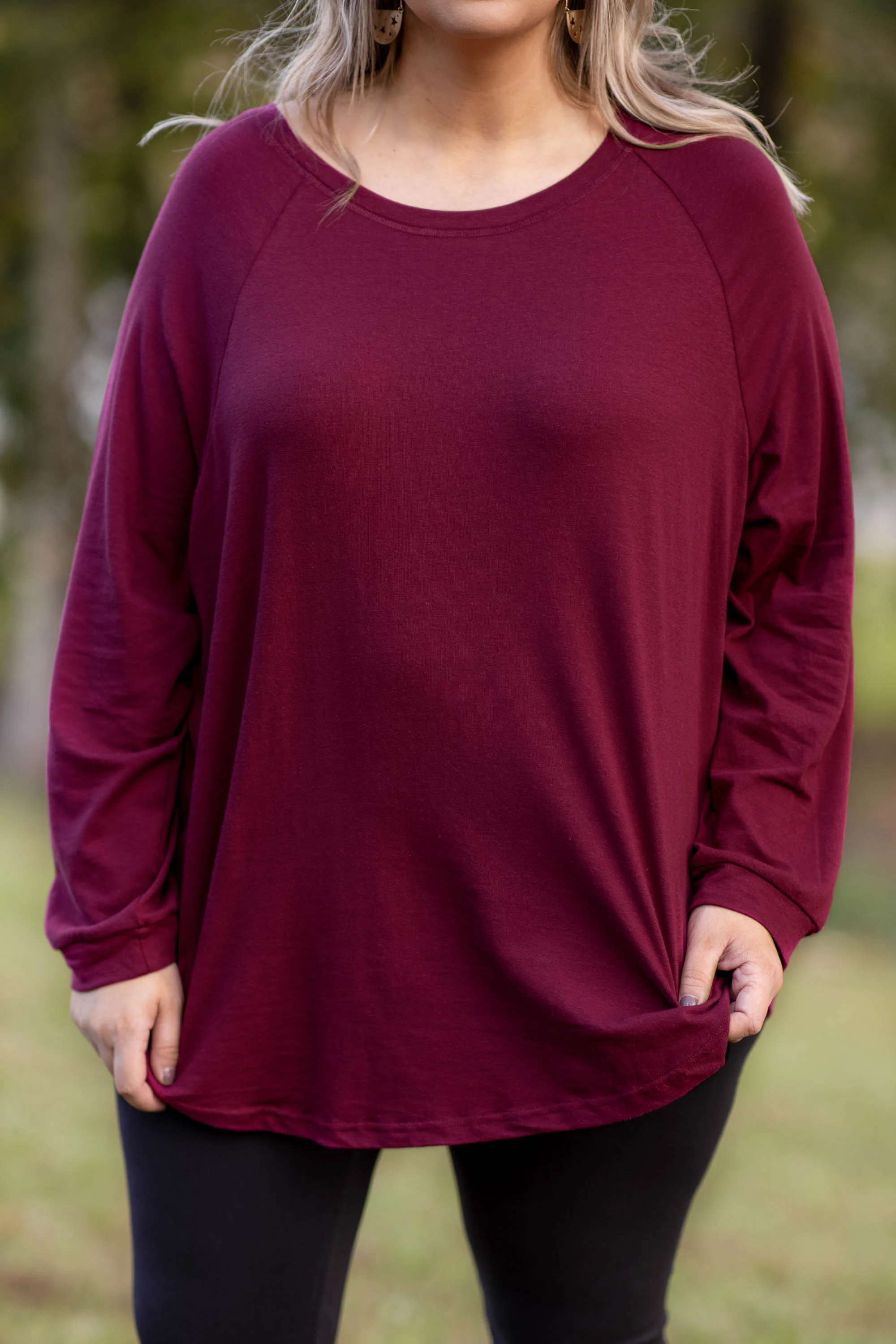 Curved Hem Slouchy Tunic, Wine - Giverhouse