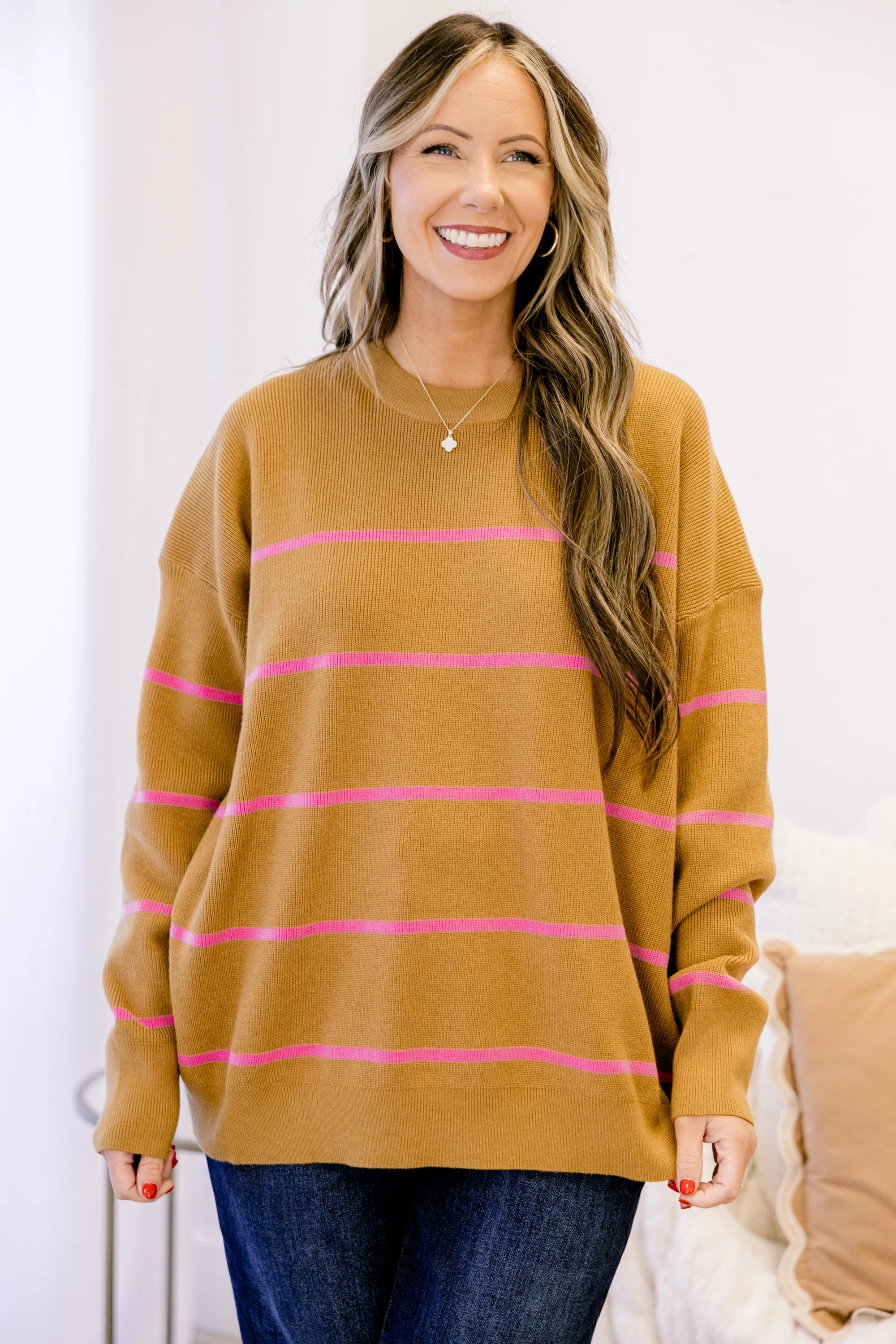 Lux Stripe Sweater, Brown-Pink - Giverhouse
