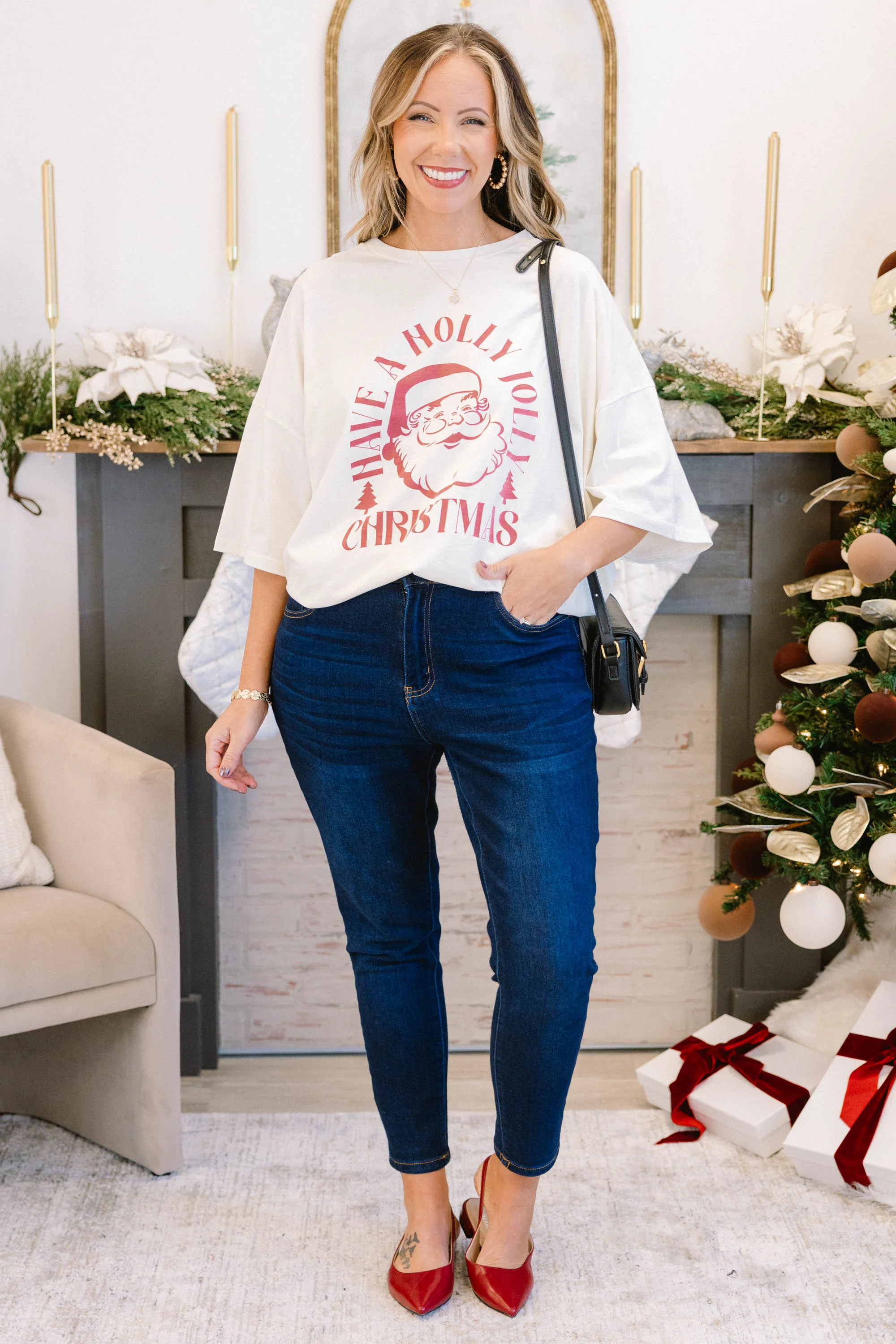 Have A Holly Jolly Christmas Boyfriend Tee, Ivory - Giverhouse