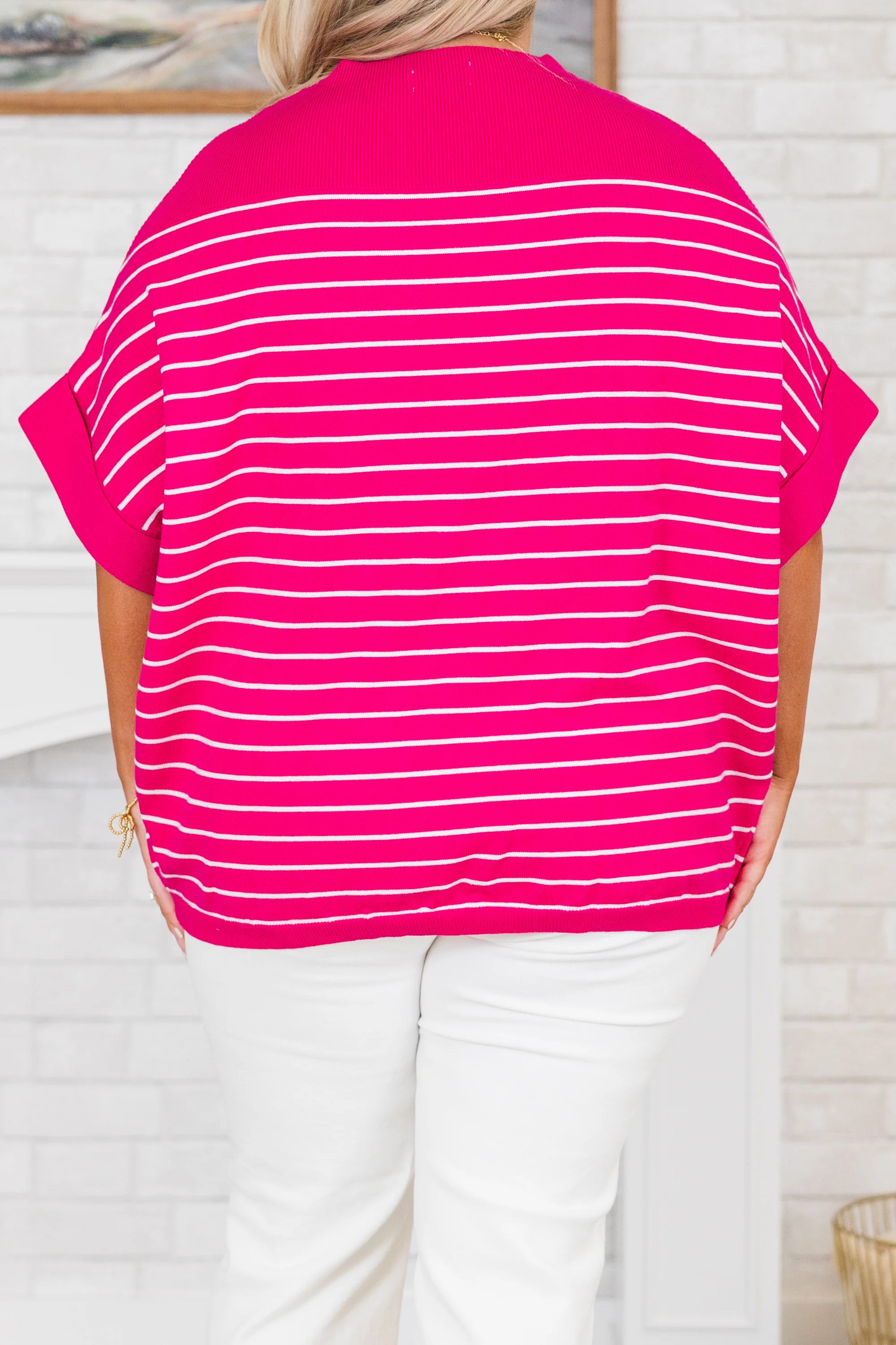 Love You Mean It Top, Hot Pink-Ivory - Giverhouse