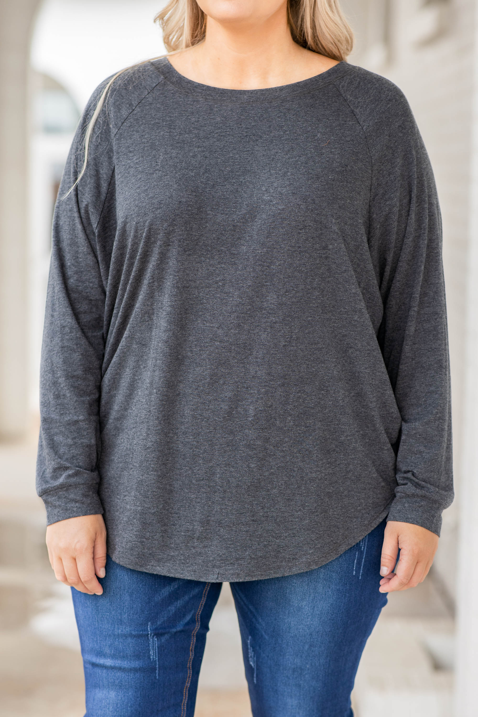Curved Hem Slouchy Dolman Tunic, Charcoal - Giverhouse