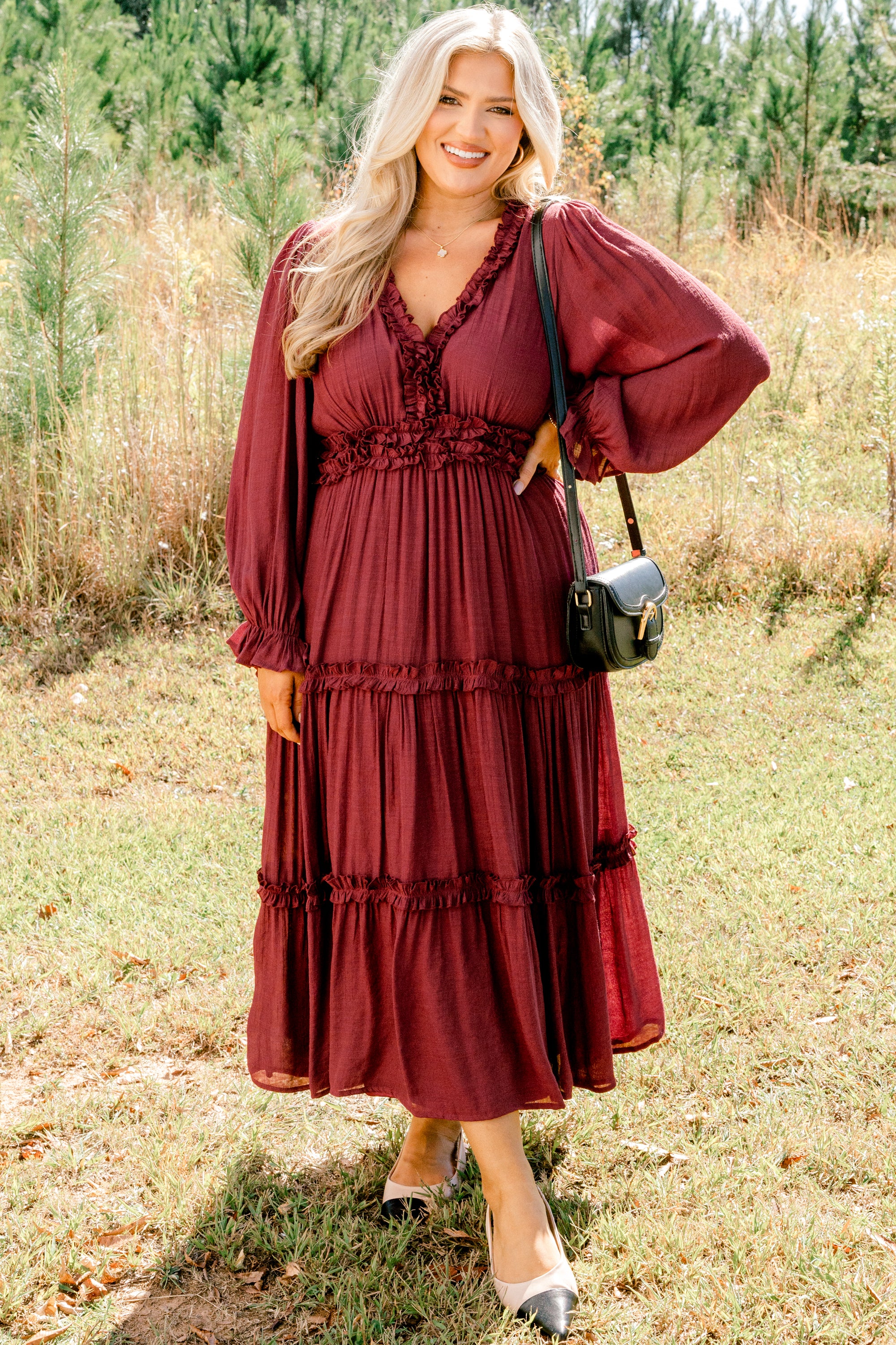 Vivid Palms Dress, Burgundy - Giverhouse
