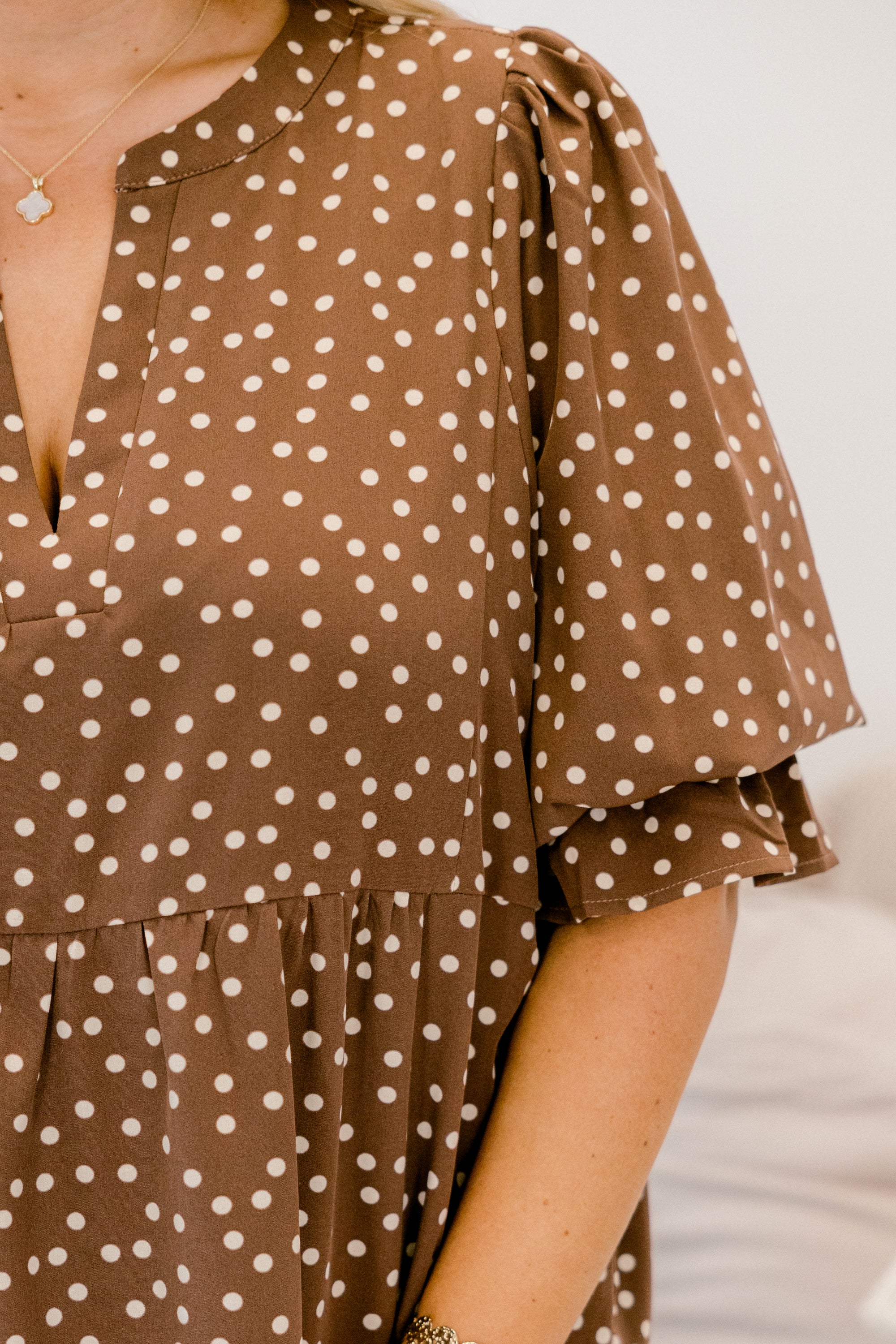 What You Know Dress, Brown Polka Dot - Giverhouse