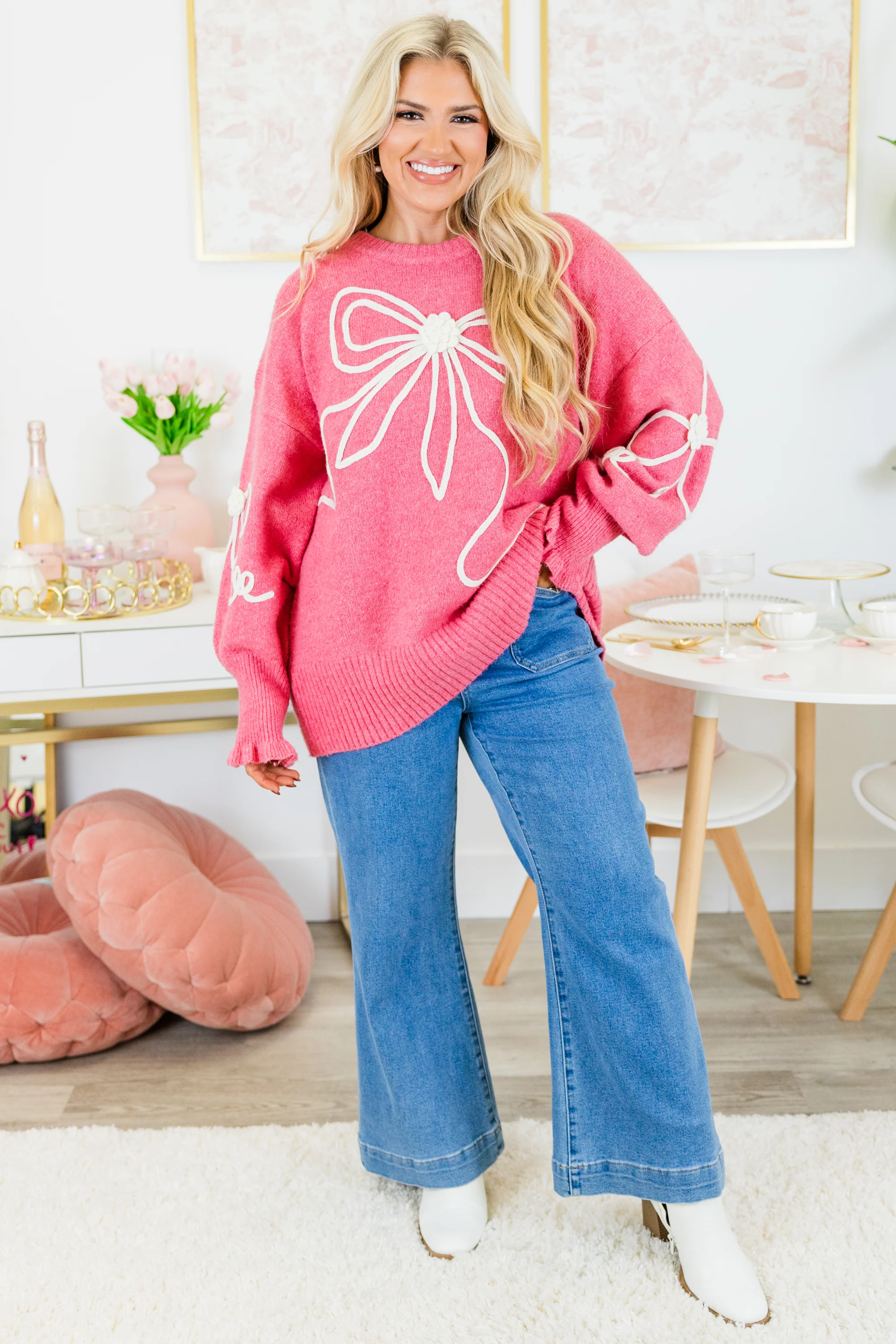 Walk And Sweet Talk Sweater, Pink - Giverhouse
