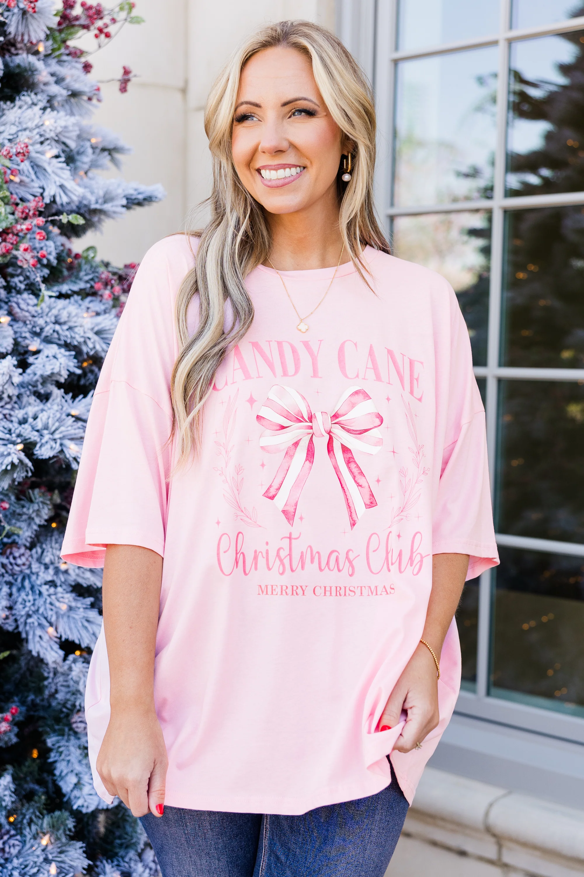 Candy Cane Club Boyfriend Tee, Dusty Pink - Giverhouse