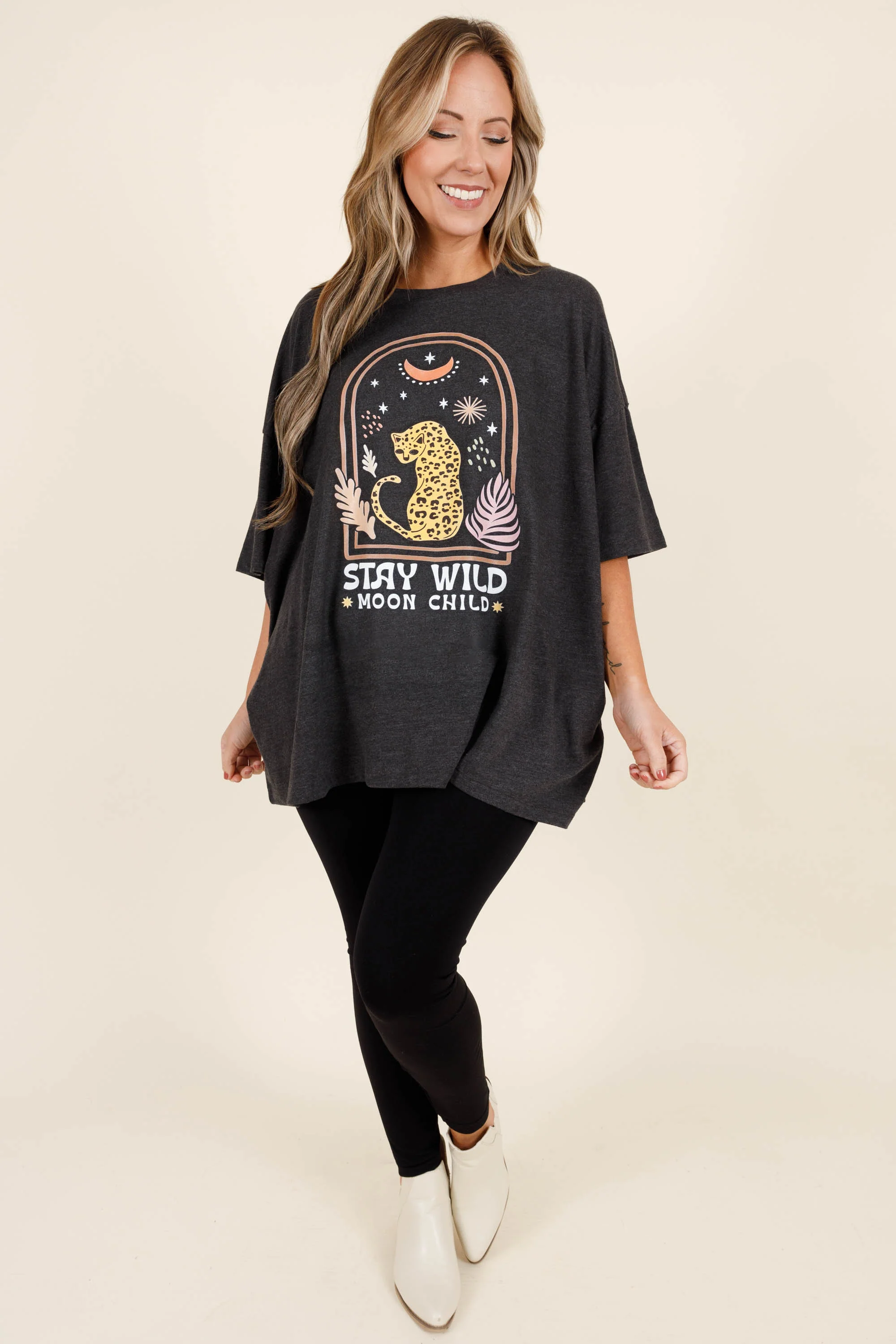 Moon Child Boyfriend Tee, Charcoal - Giverhouse