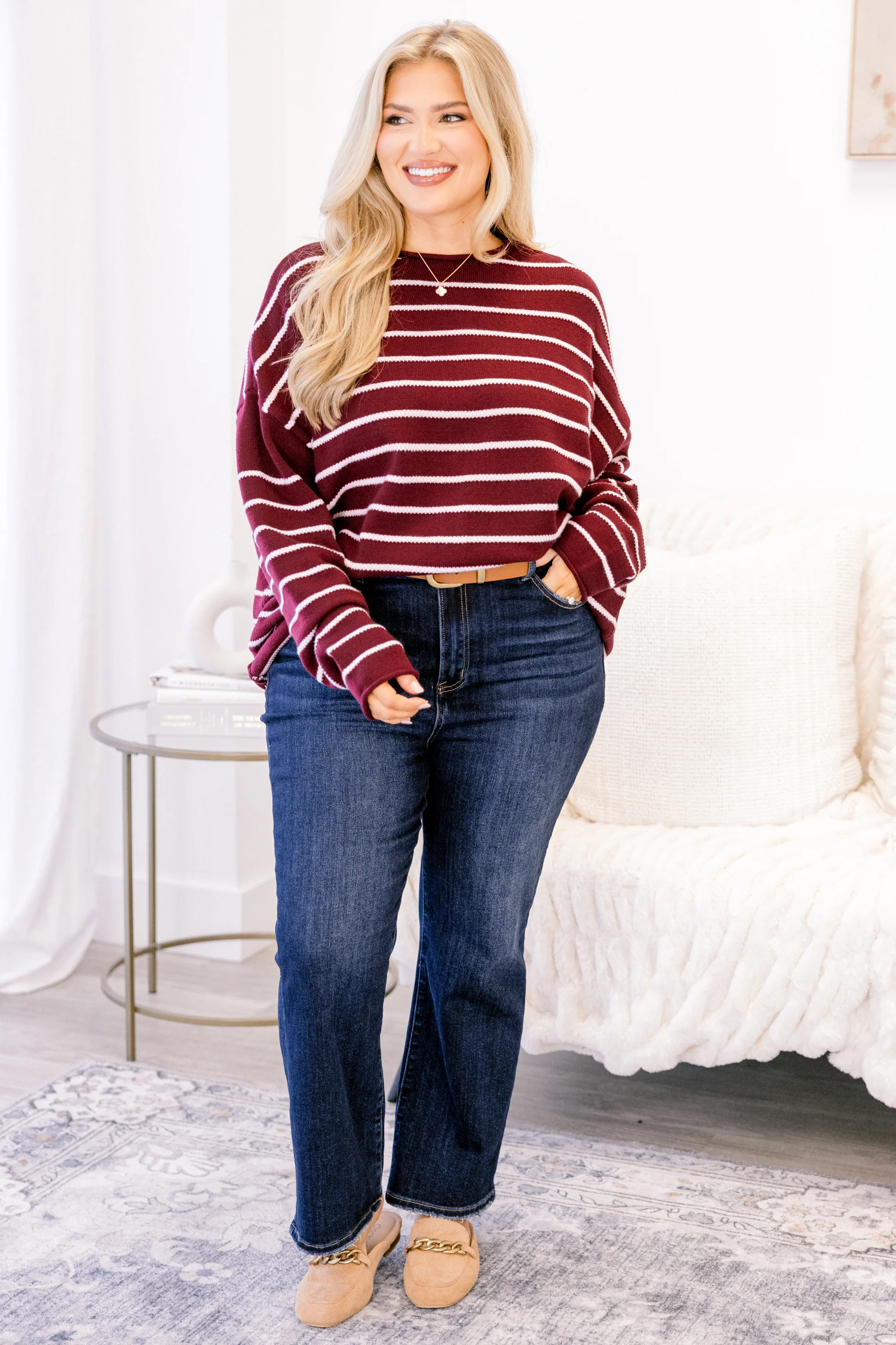 Slumber Party Time Sweater, Burgundy - Giverhouse