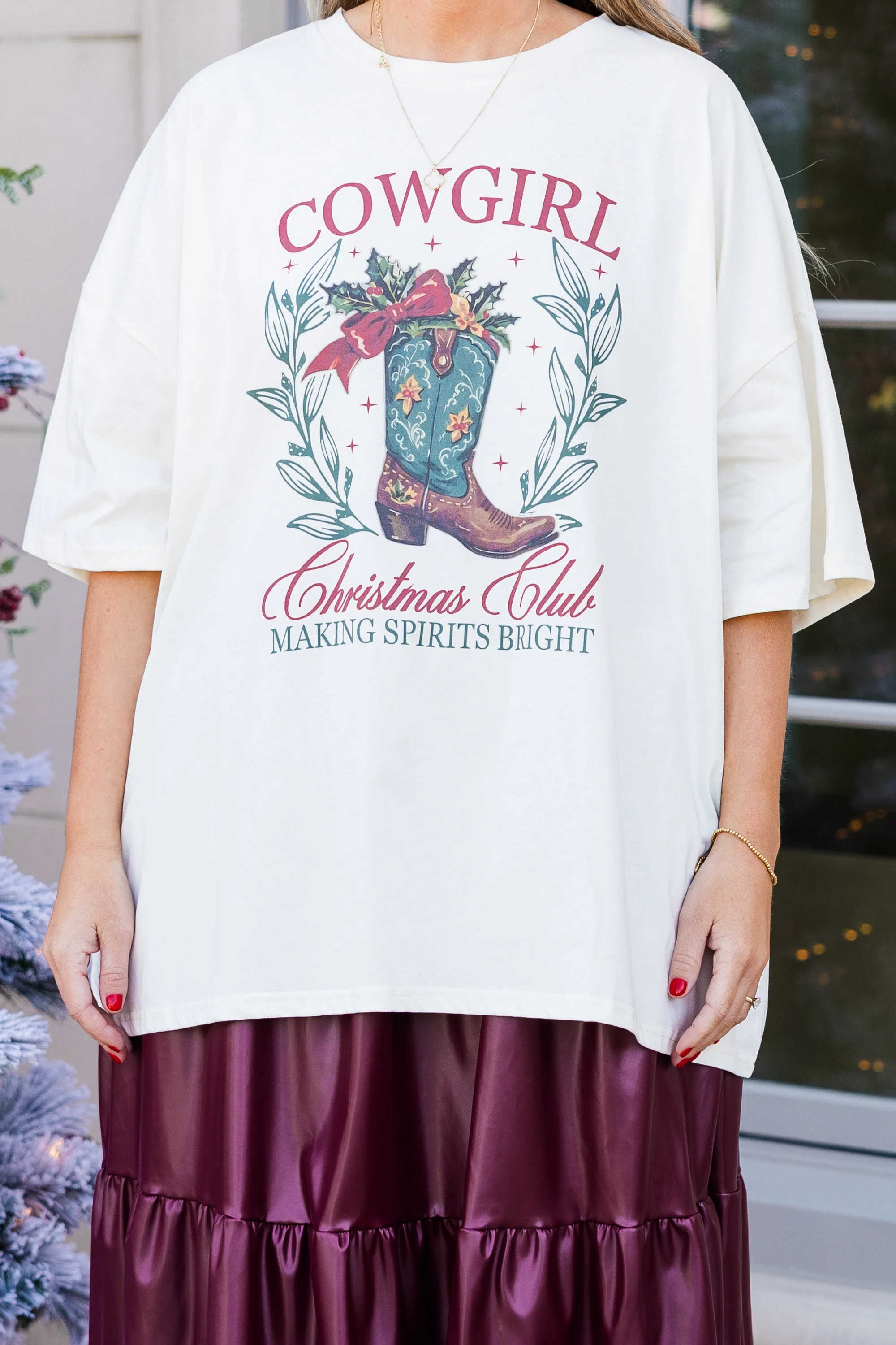 Cowgirl Christmas Boyfriend Tee, Ivory - Giverhouse