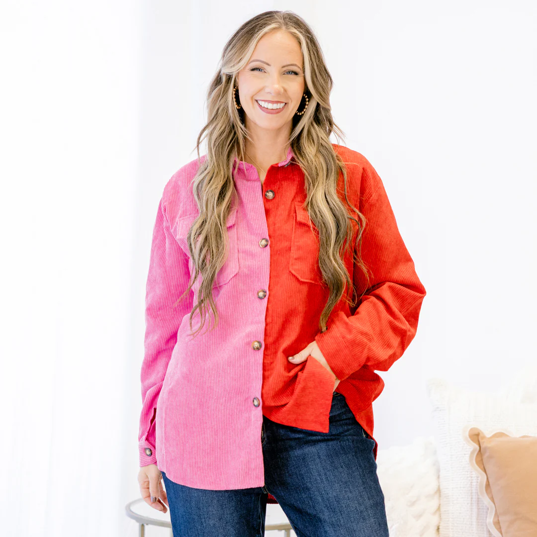 Lipstick Promises Shacket, Pink-Red - Giverhouse