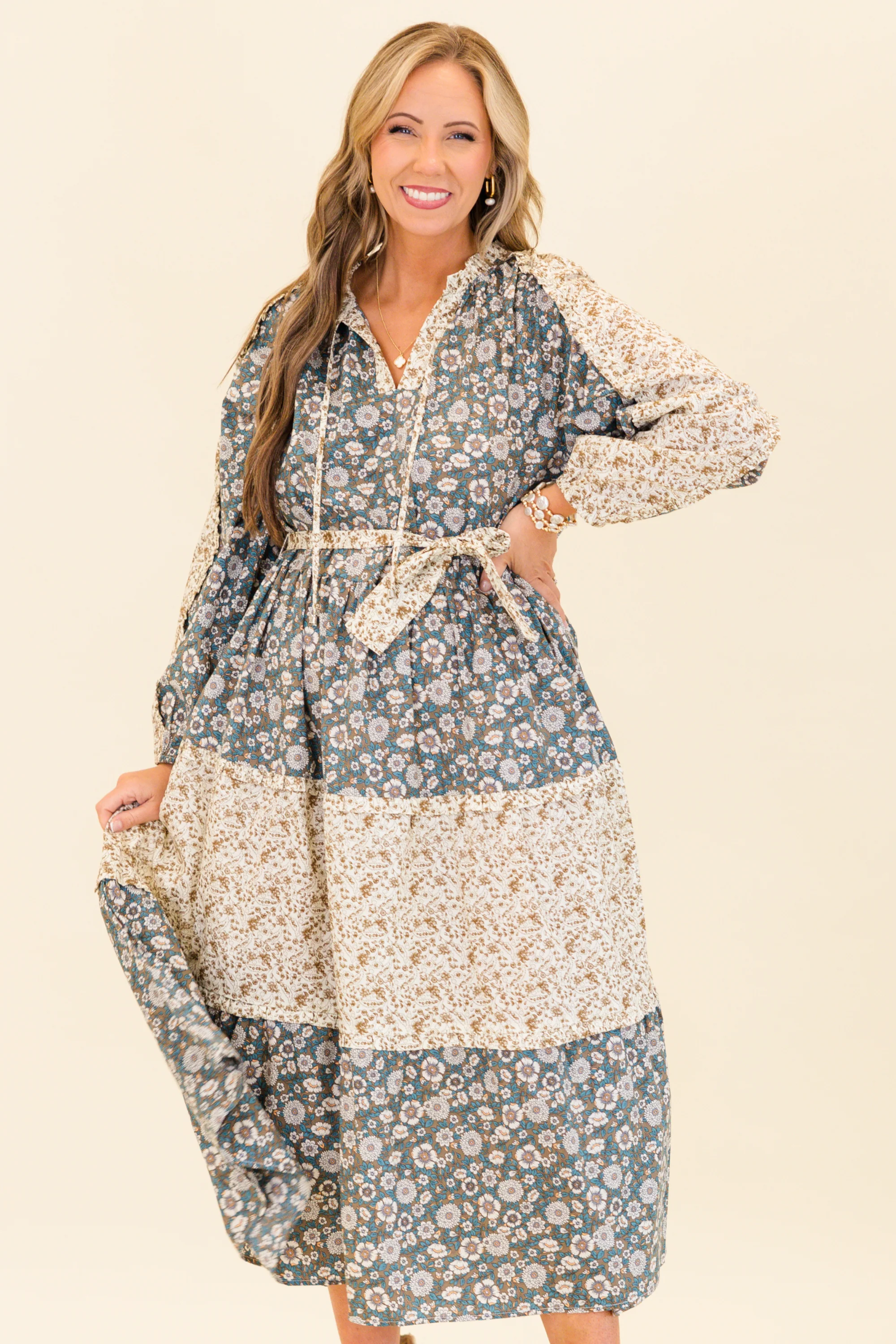 Runway With Me Maxi Dress, Olive Multi - Giverhouse