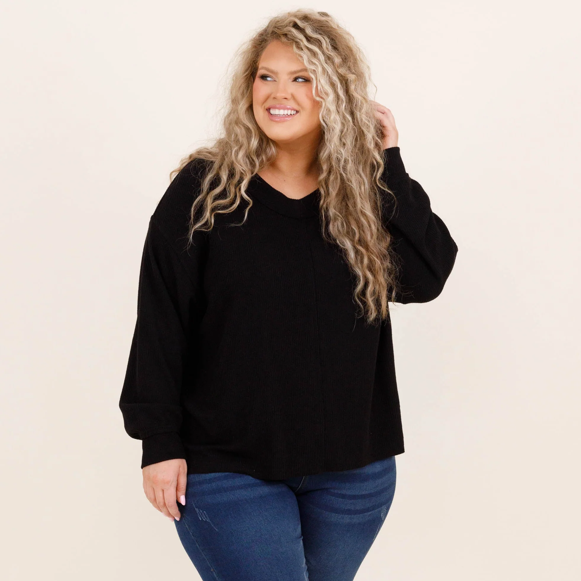 Cozy Textured Sweatshirt, Black - Giverhouse