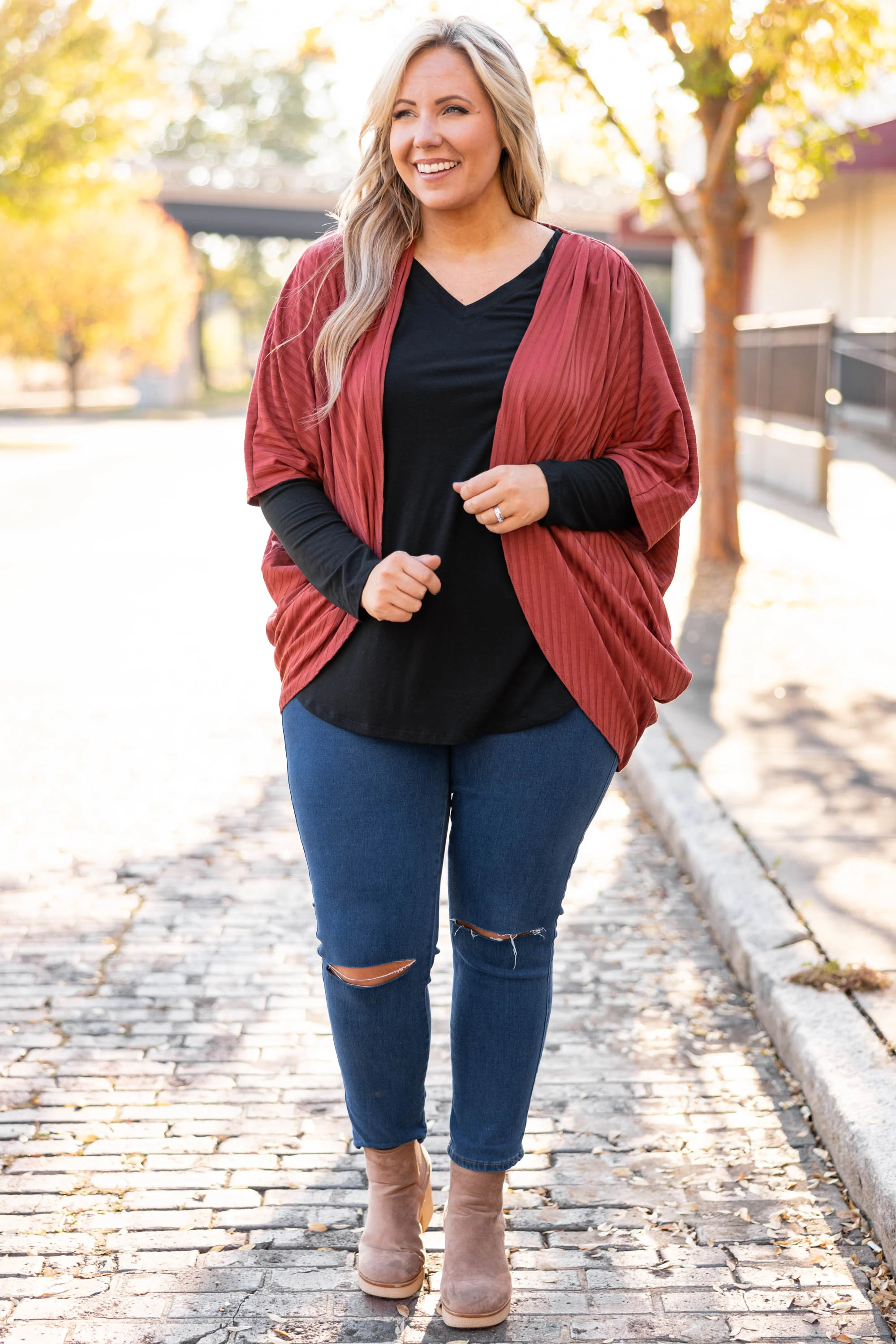 Let's Grab Brunch Cardigan, Rust - Giverhouse