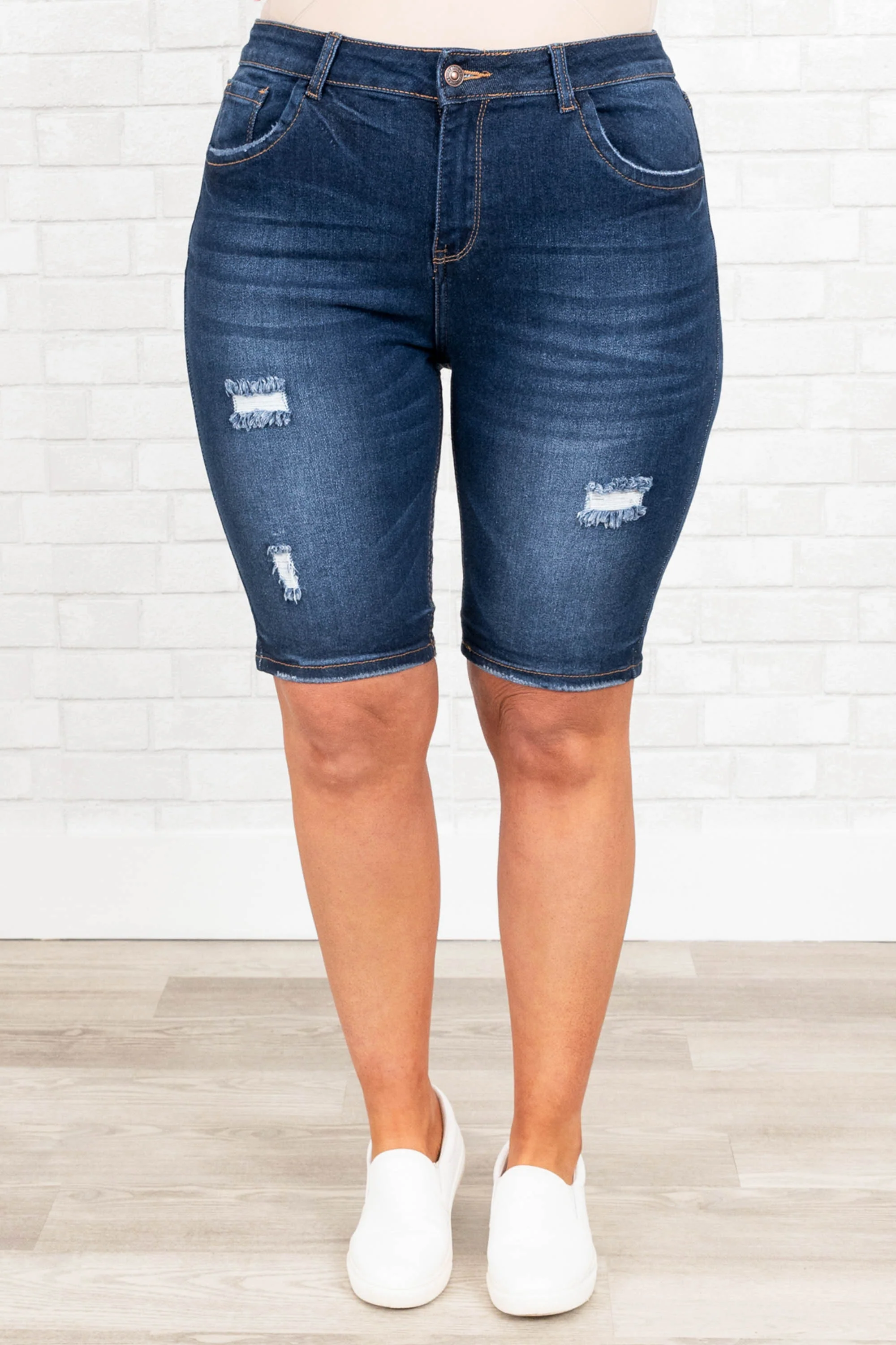 Shut Up And Drive Jean Shorts, Dark Wash - Giverhouse