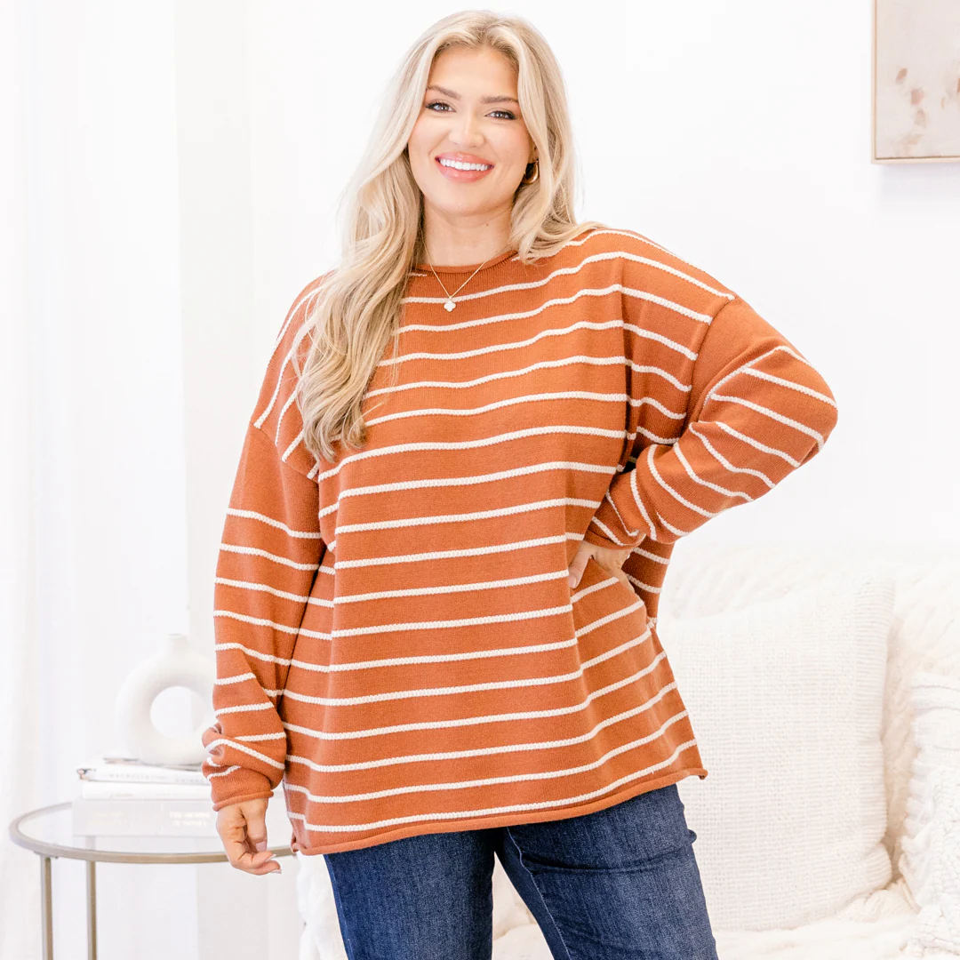 Slumber Party Time Sweater, Rust-Cream - Giverhouse