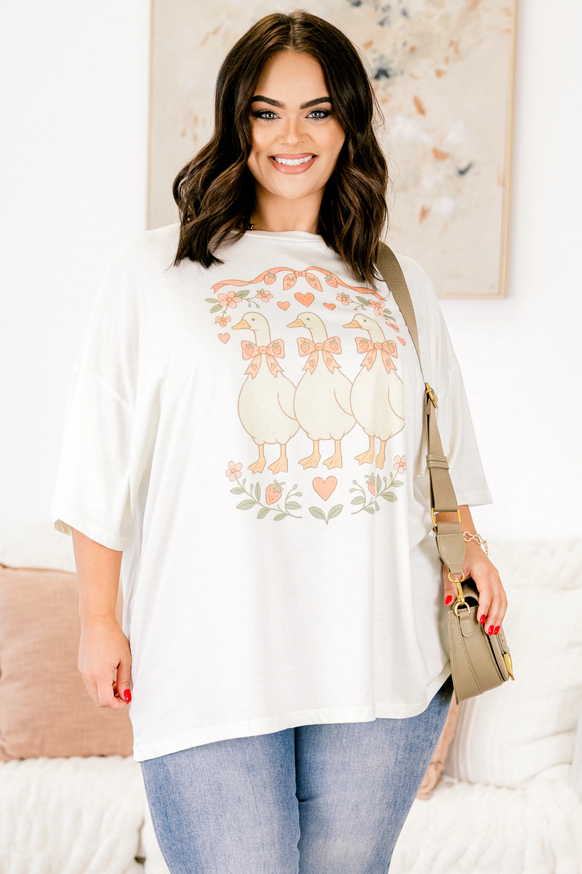 Three Little Geese Boyfriend Tee, Ivory - Giverhouse