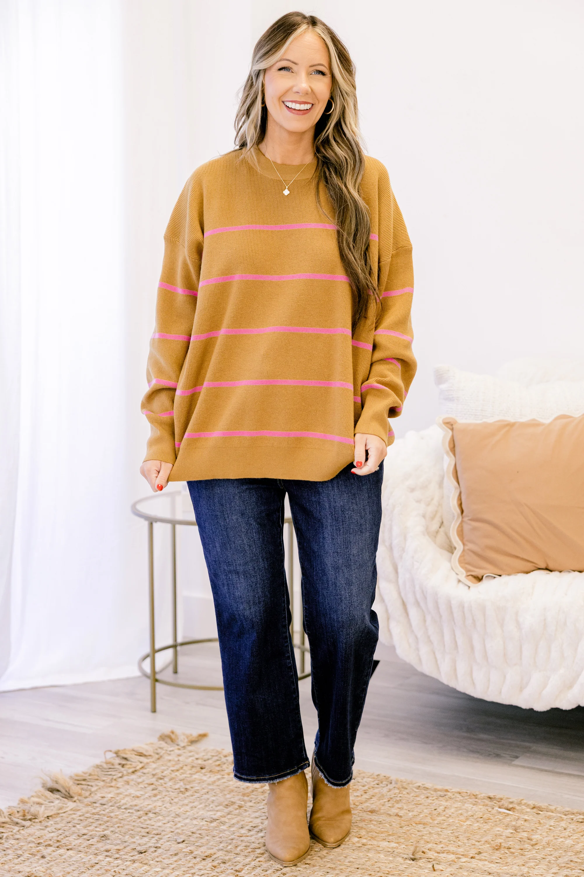 Lux Stripe Sweater, Brown-Pink - Giverhouse