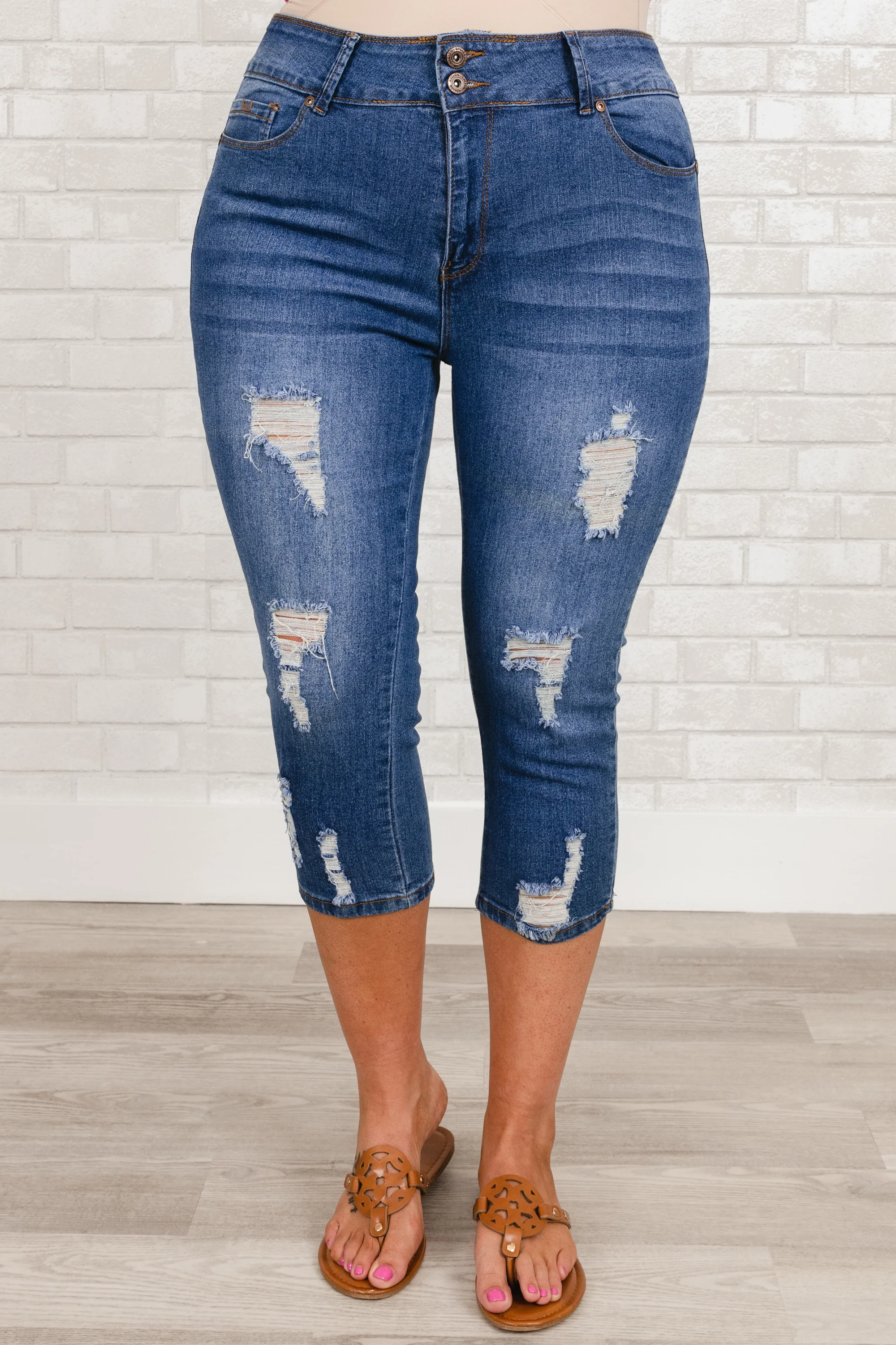 Been Here all Day Capris, Mid Blue - Giverhouse