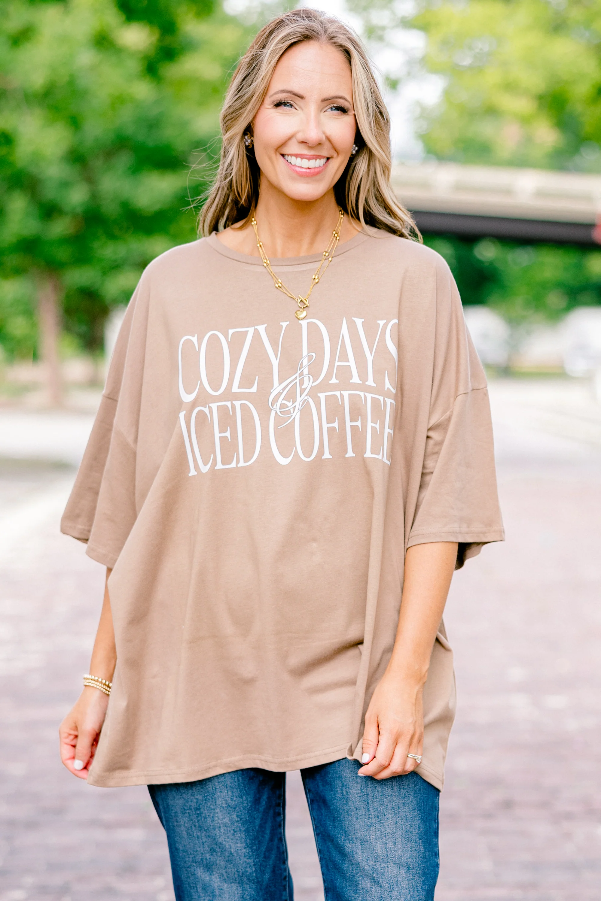 Cozy Days and Iced Coffee Boyfriend Tee, Espresso - Giverhouse