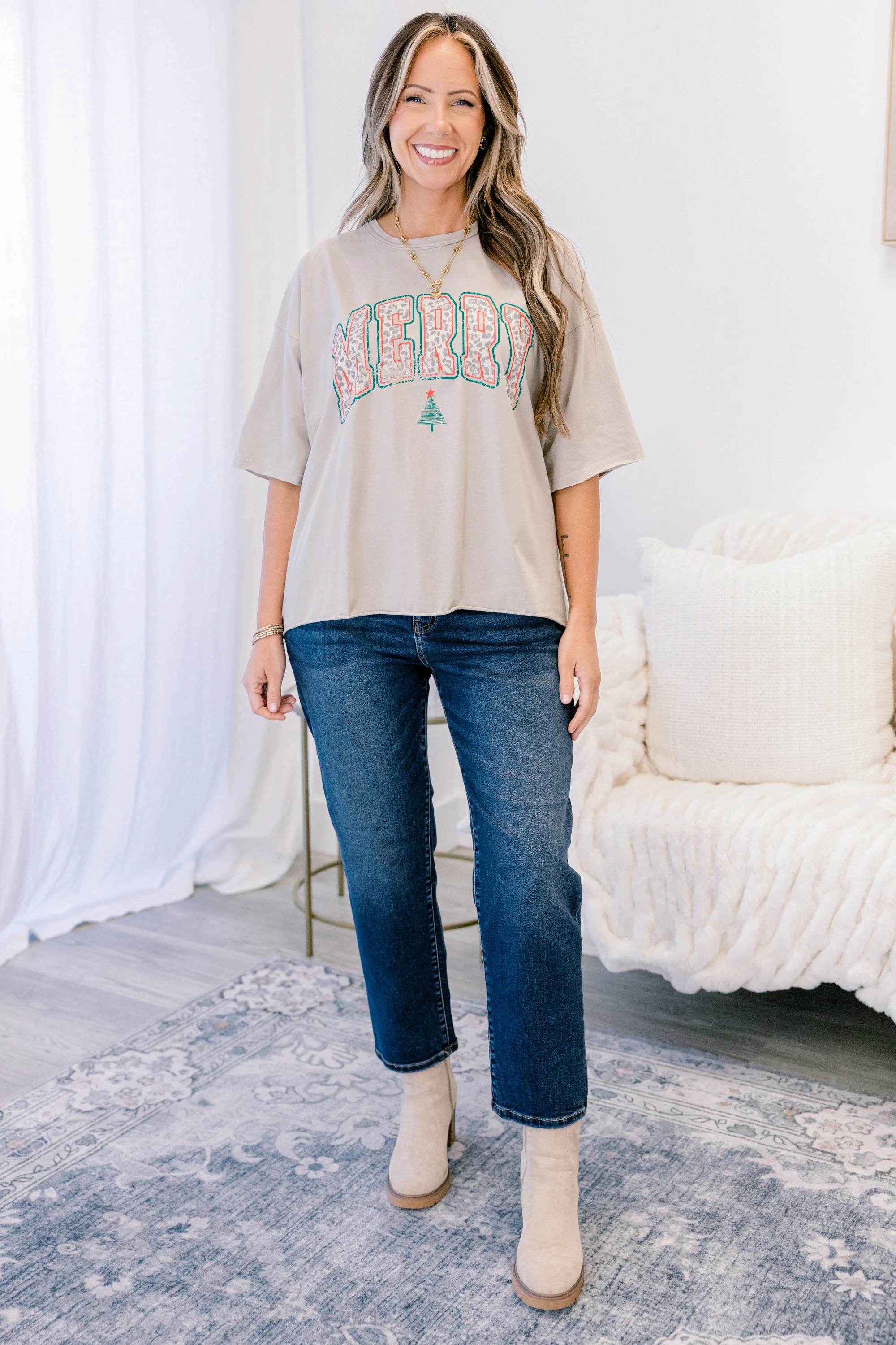 Full of Merry Vintage Wash Tee, Stone - Giverhouse