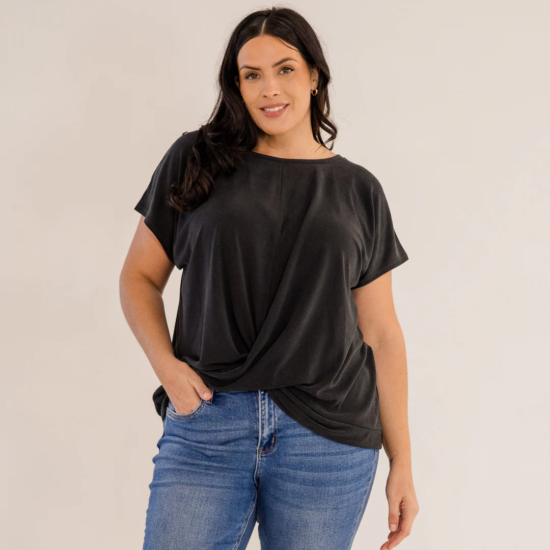 Sue Drape Front Top, Black - Giverhouse