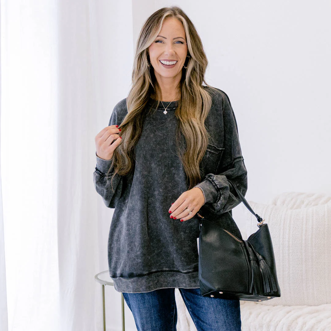 Here With Open Arms Pullover, Ash Black - Giverhouse