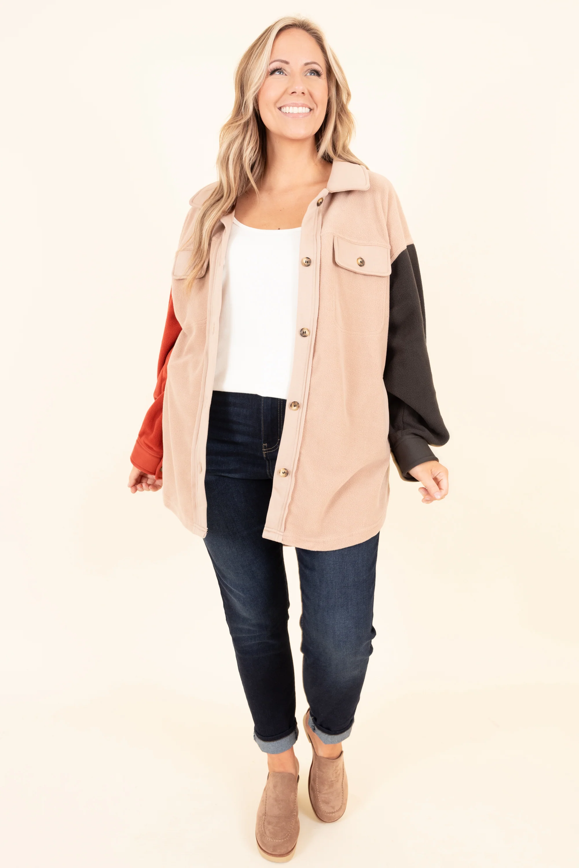 Bashful Moments Shacket, Taupe - Giverhouse