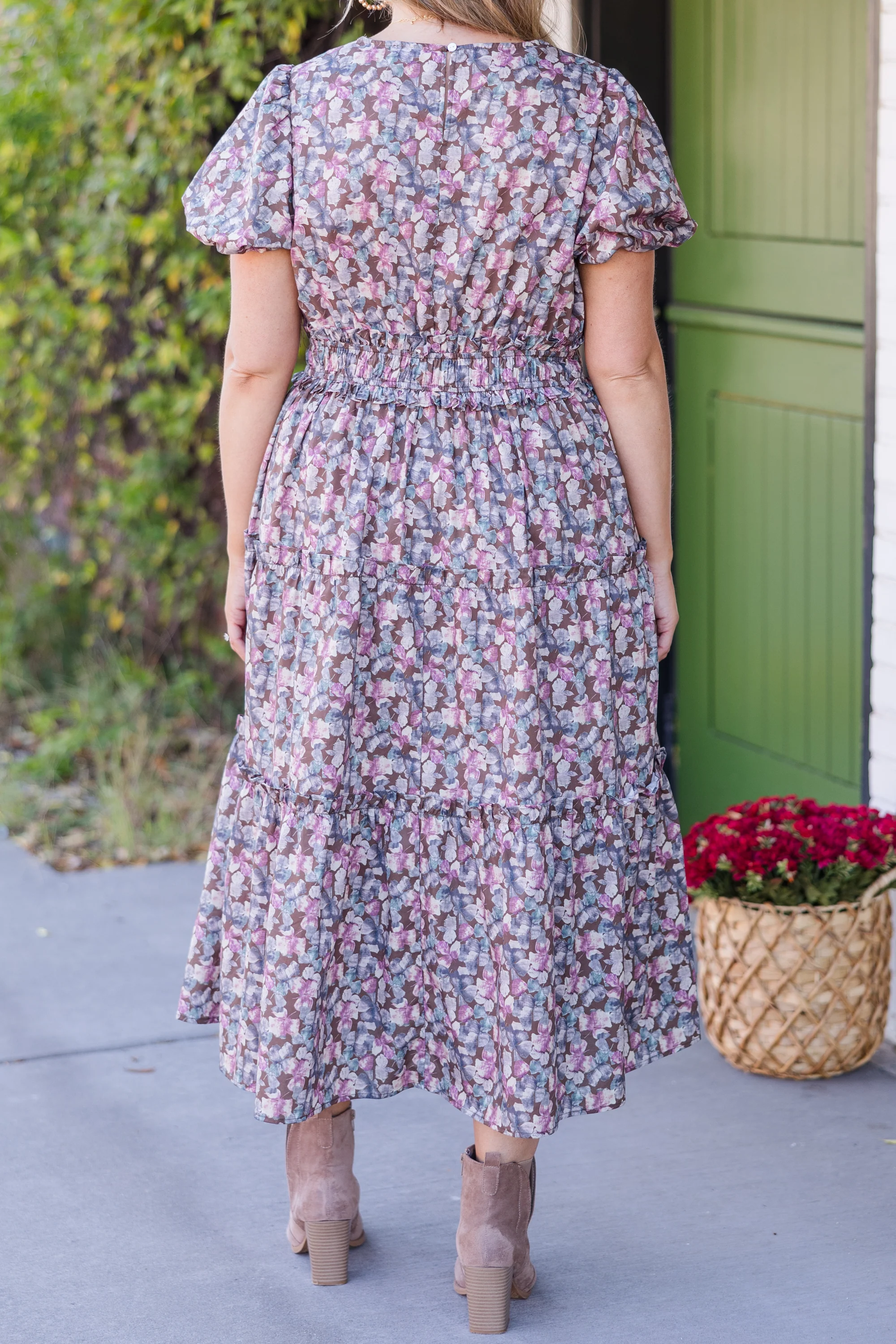 Muted Garden Midi Dress, Purple - Giverhouse