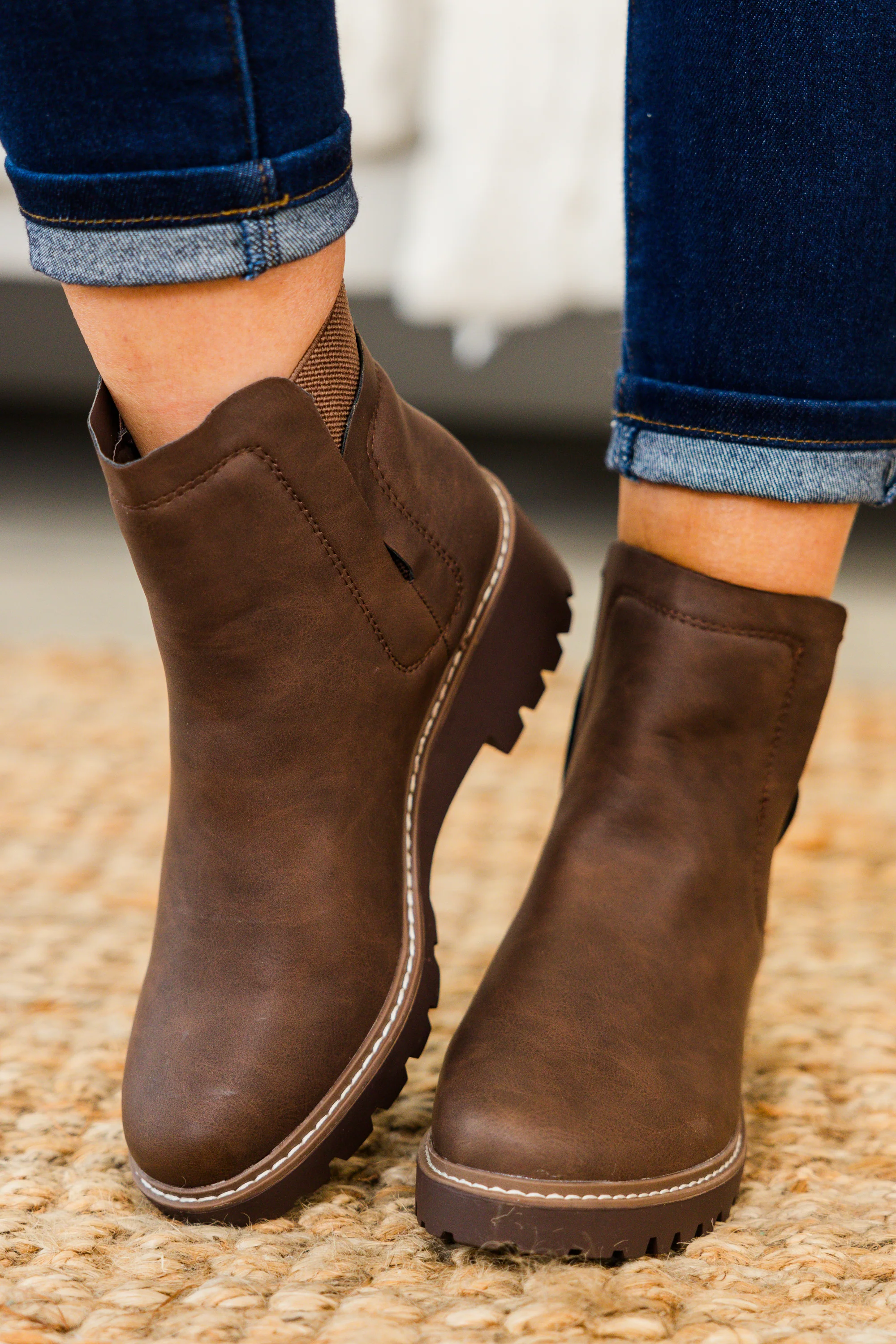 Sleek Street Booties, Brown - Giverhouse