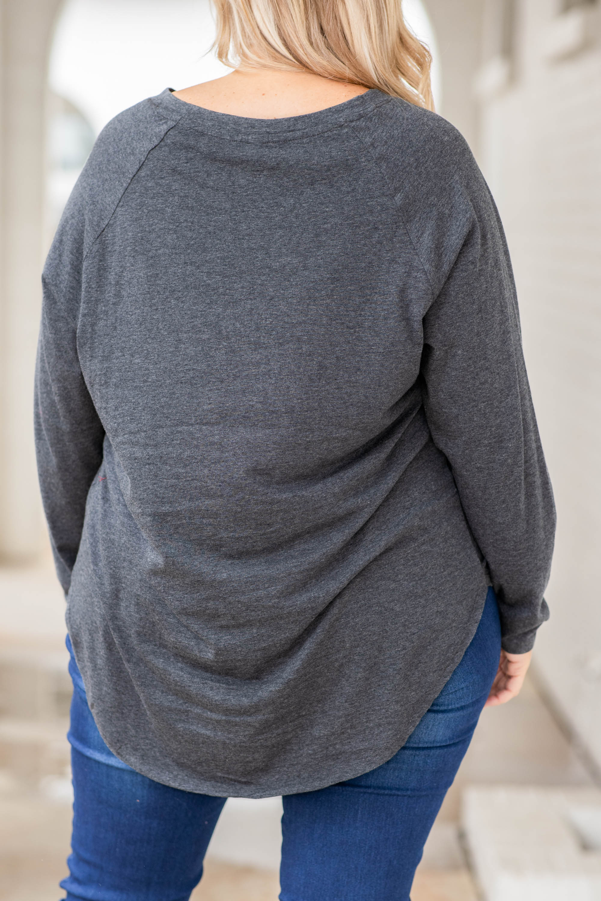 Curved Hem Slouchy Dolman Tunic, Charcoal - Giverhouse