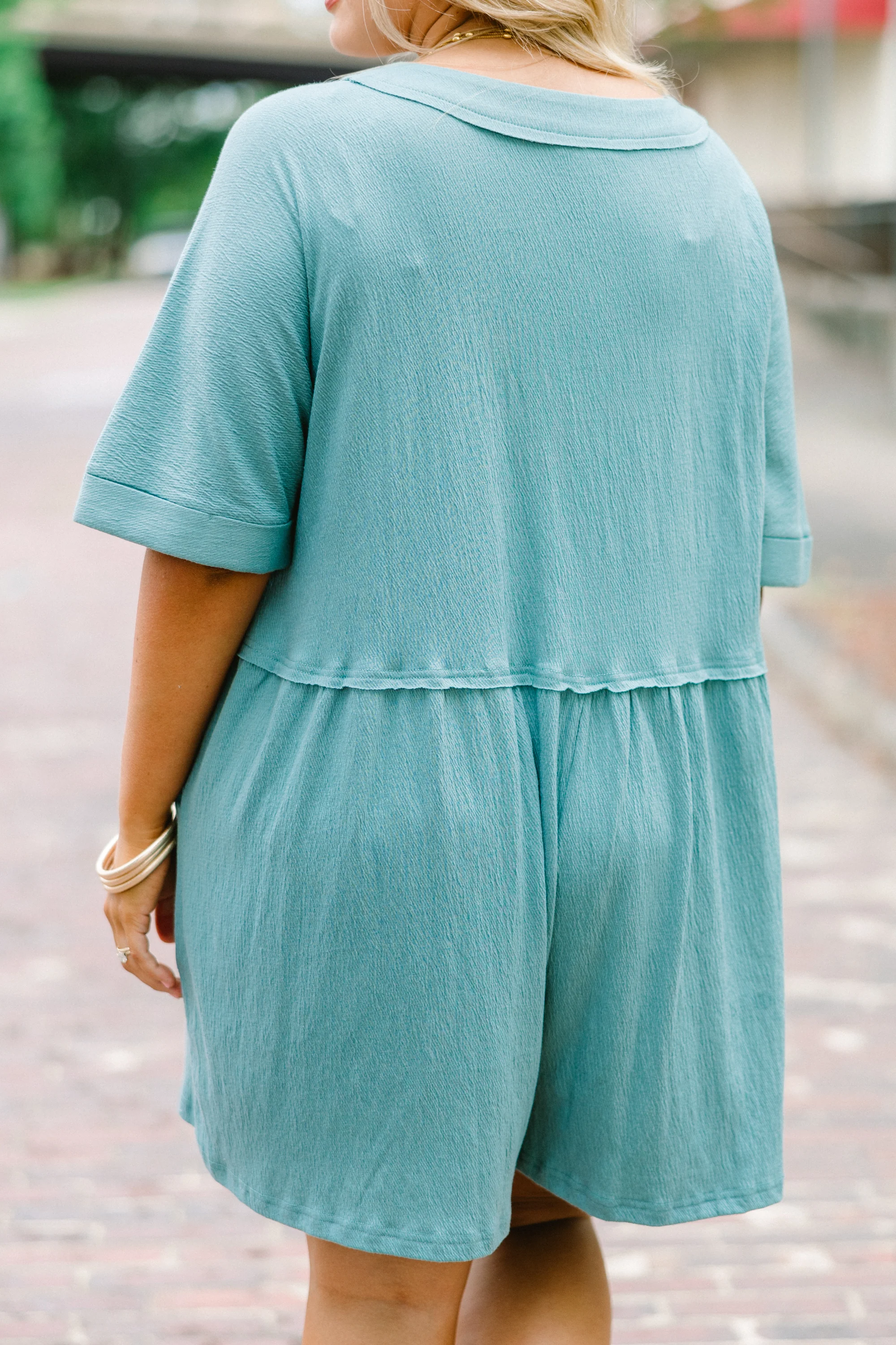 Throw On And Go Romper, Dusty Teal - Giverhouse