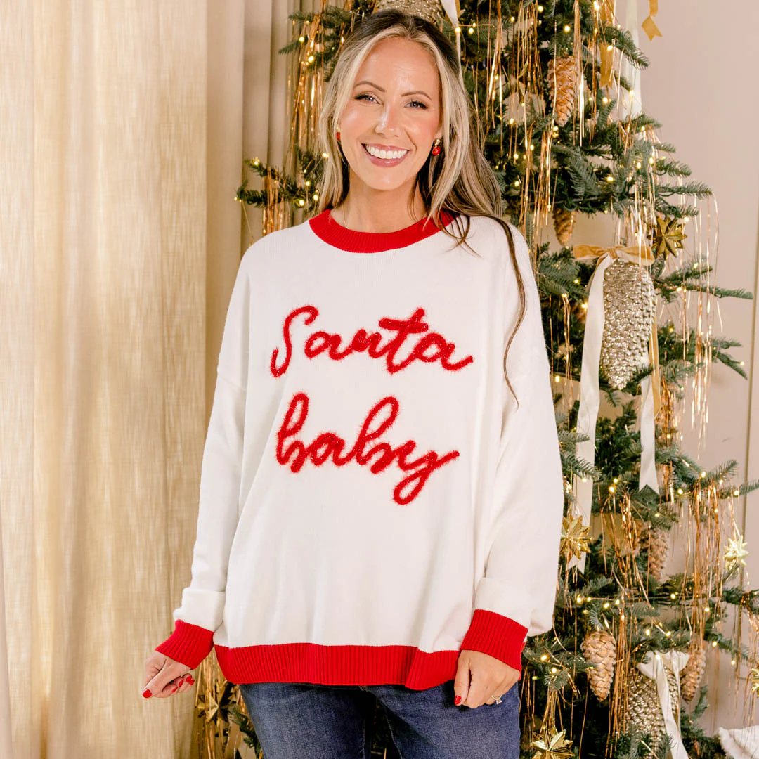 Santa My Baby Sweater, White - Giverhouse