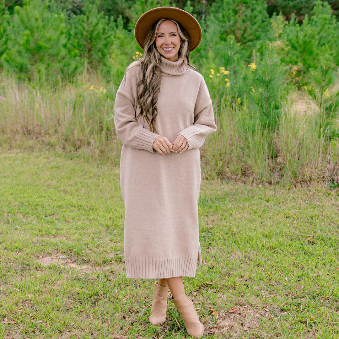 On The Mark Sweater Dress, Taupe - Giverhouse