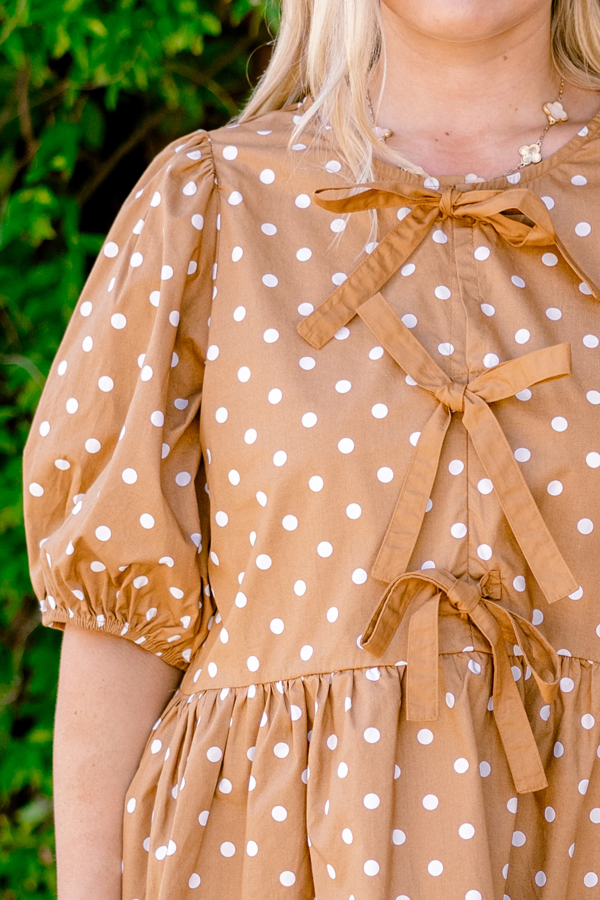 Take It Easy Now Top, Camel Polka Dot - Giverhouse