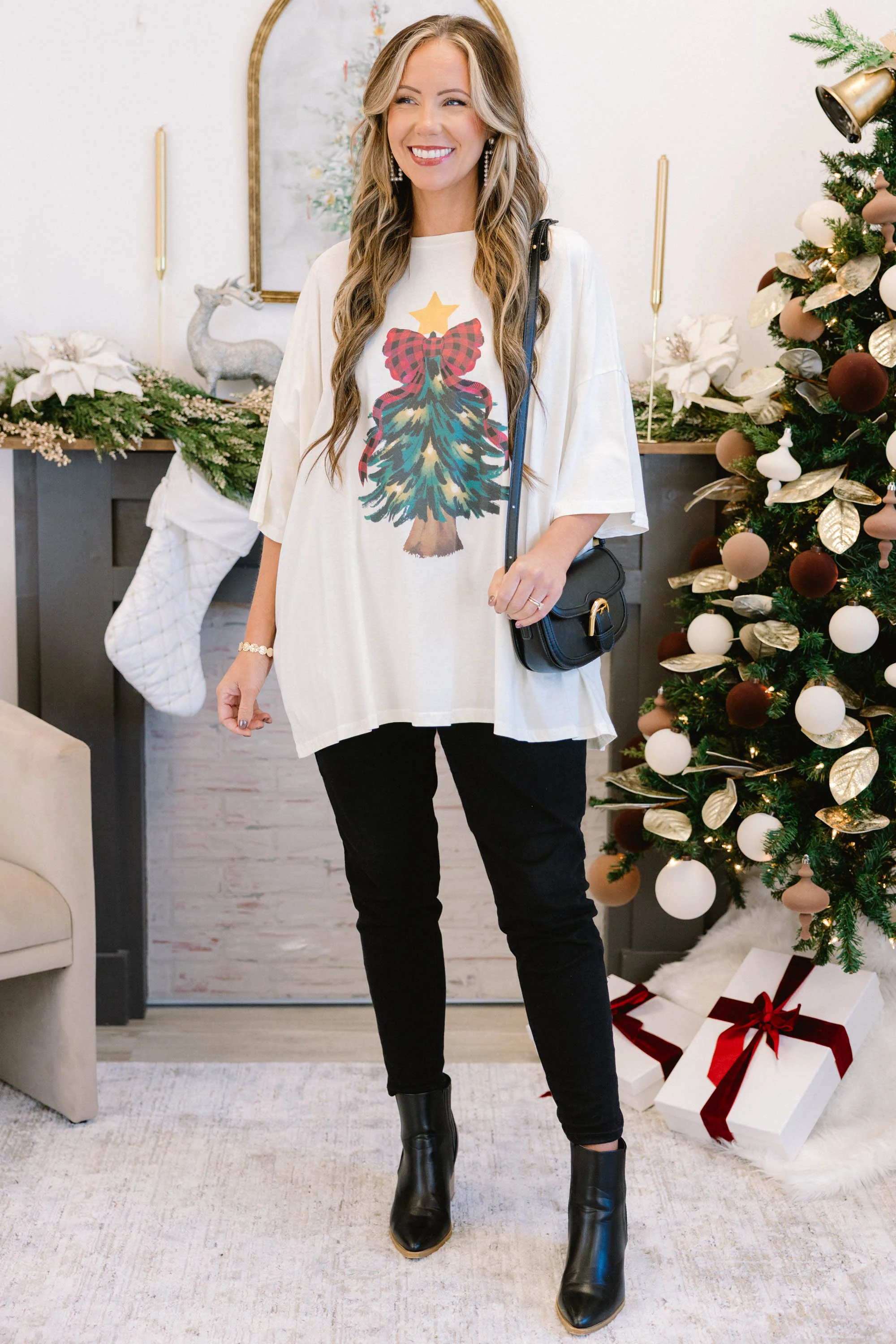 Cute Little Tree Boyfriend Tee, Ivory - Giverhouse