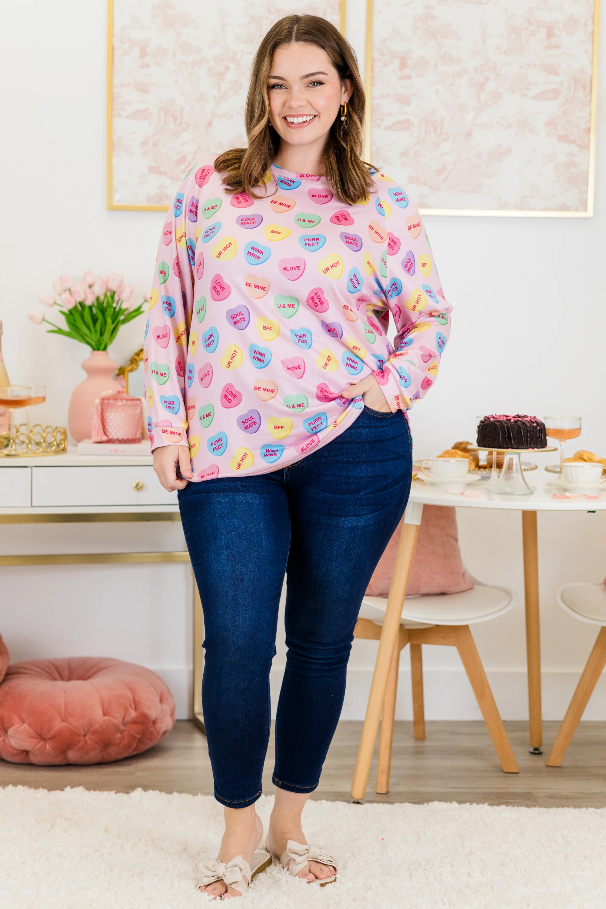 Curved Hem Slouchy Dolman Tunic, Conversation Heart - Giverhouse